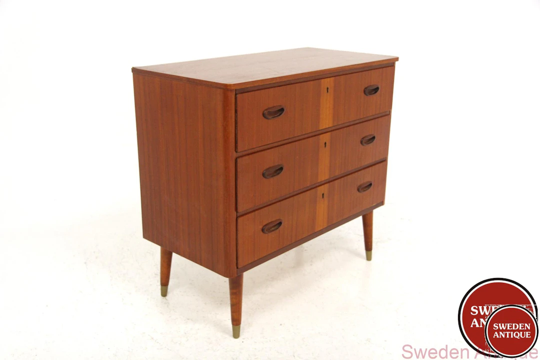 Chest of drawers 1950s Swe. Mahogany Beech Metal