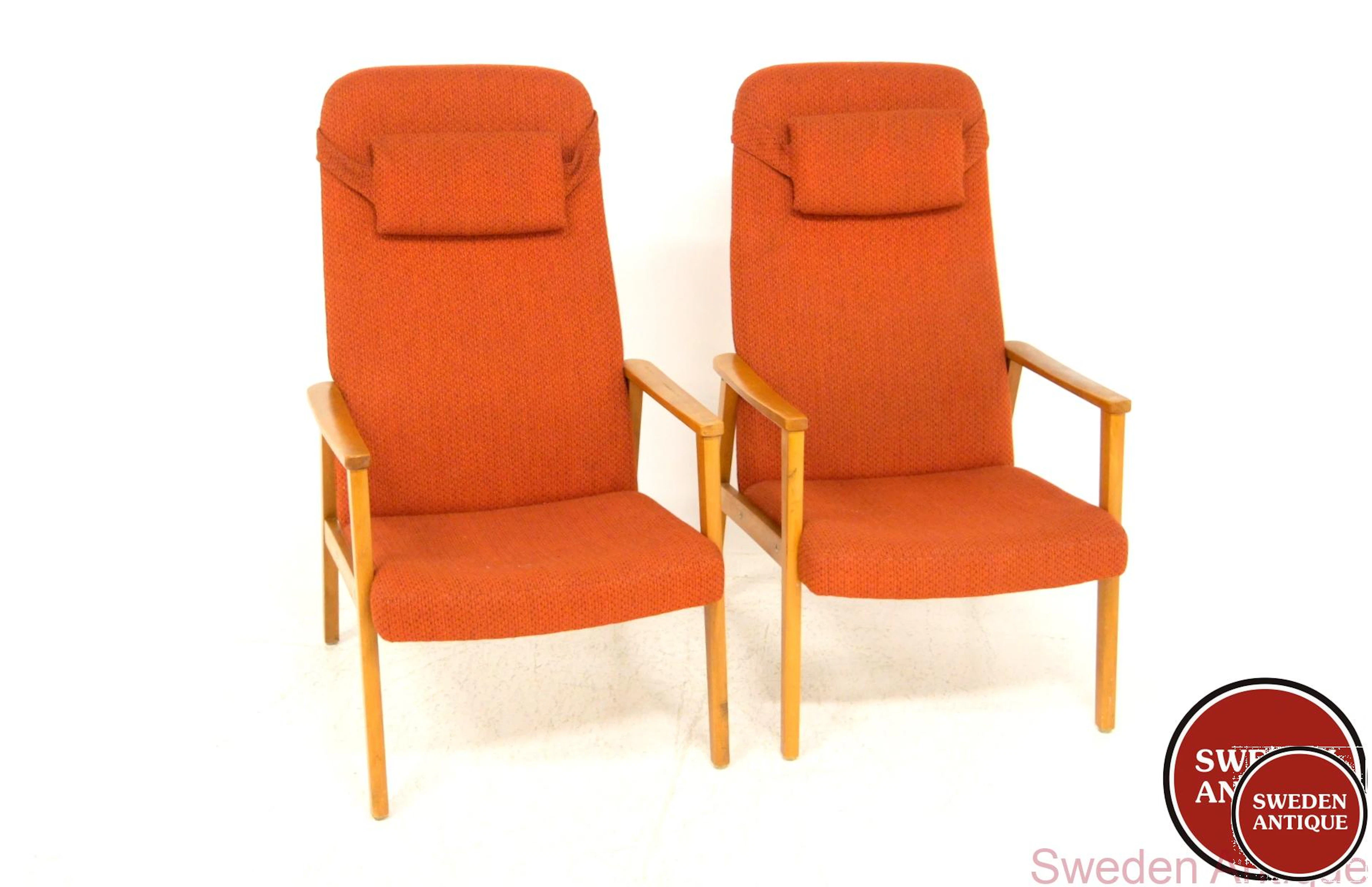 2 High back Lounge chairs 1950s Swe. Beech