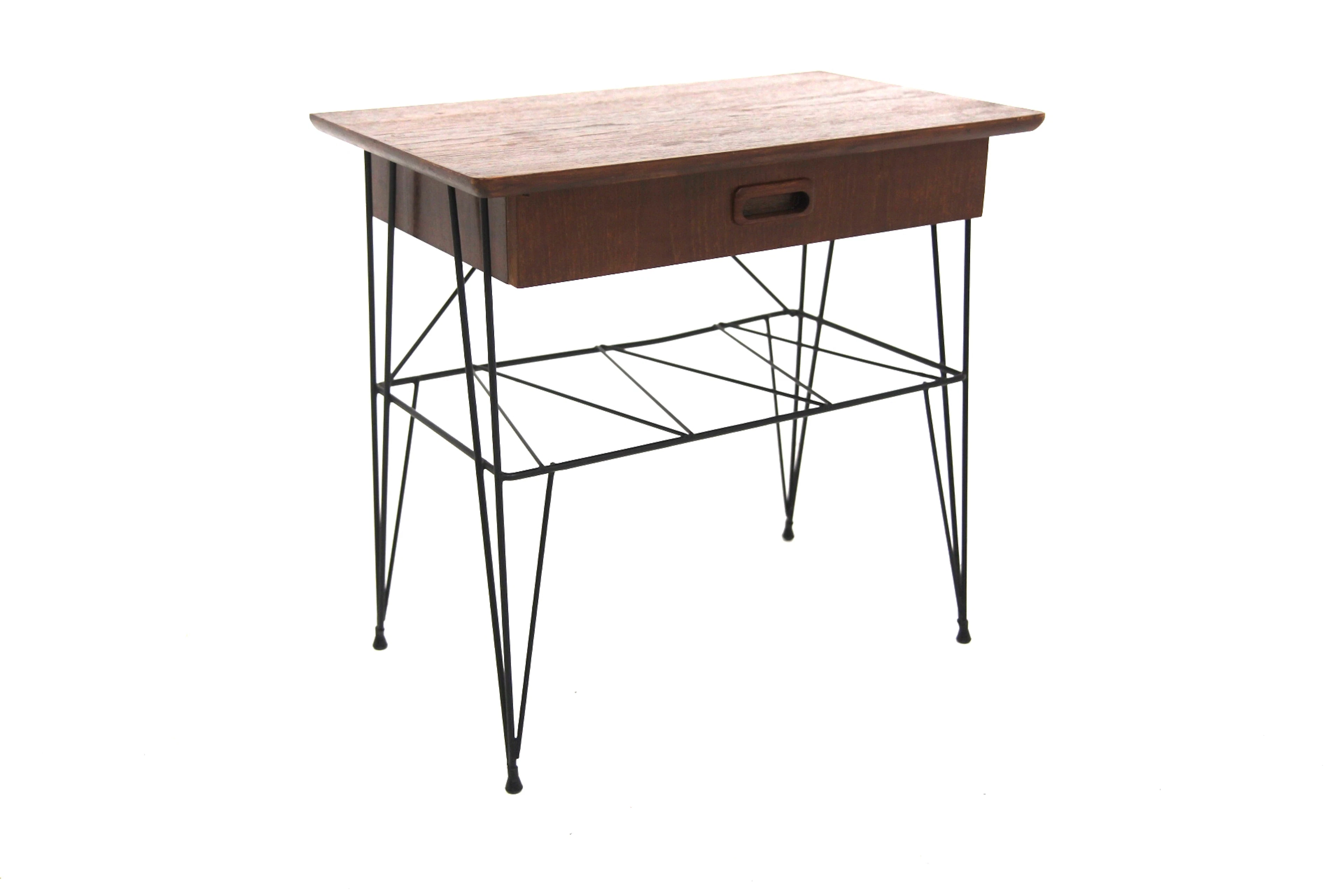 Bedside table Year: 1950s Origin: Swe. Material: Teak Metal W: 52cm