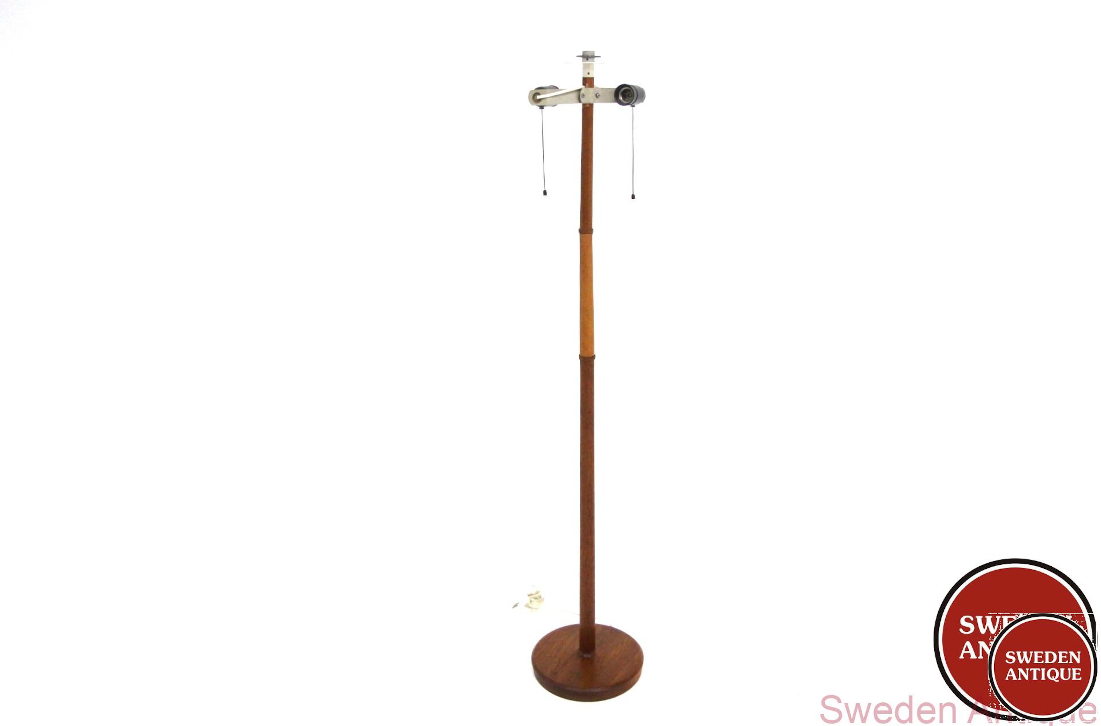 Floor lamp 1960s Swe. Teak Leather