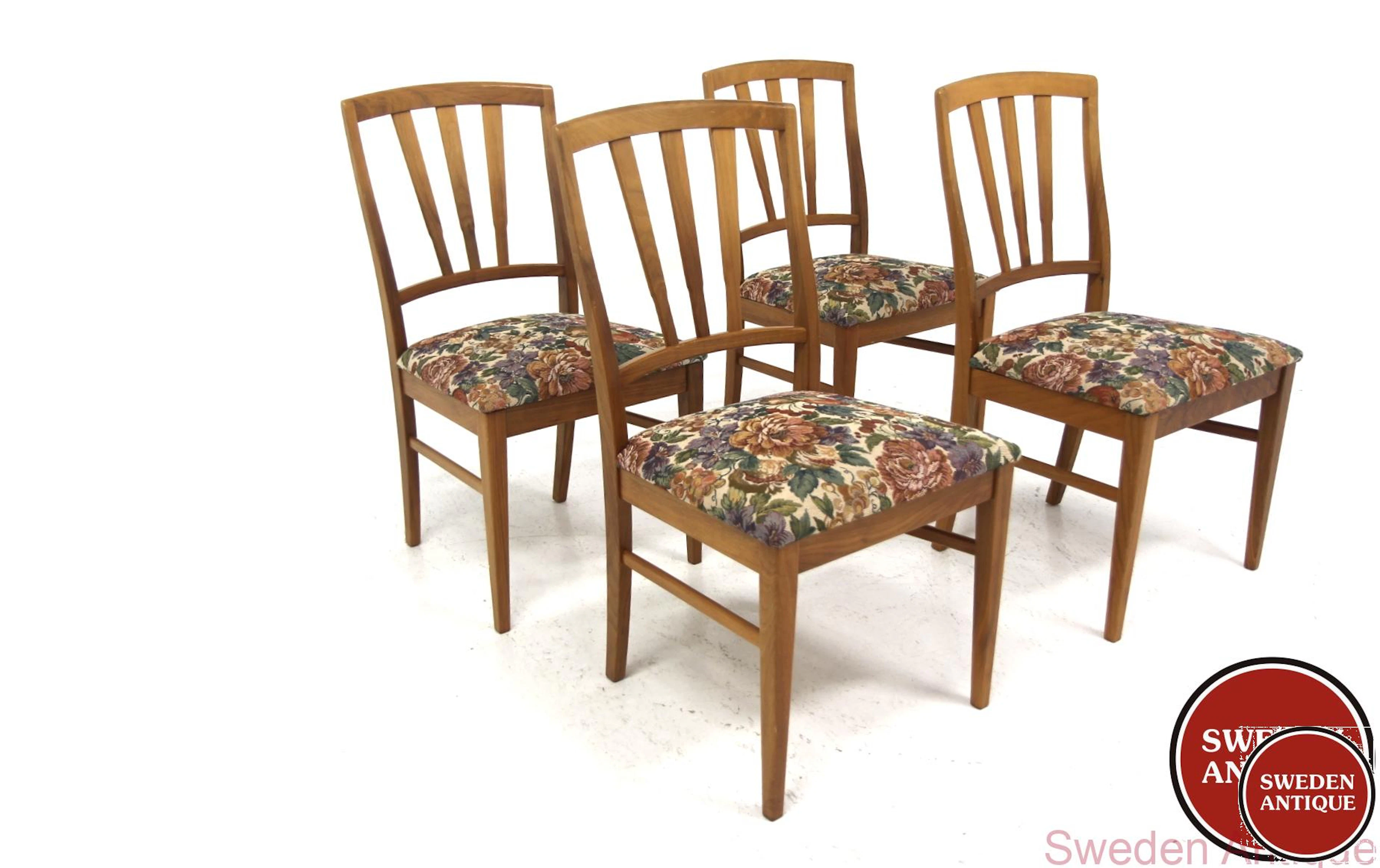 4Pcs Chairs Year: 1950s Origin: Swe. Material: Walnut W: 46cm D: 50cm