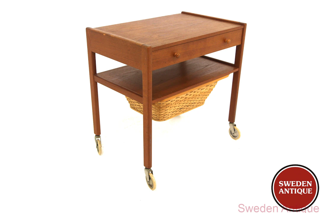 Sewing table 1960s Den. Teak Rattan