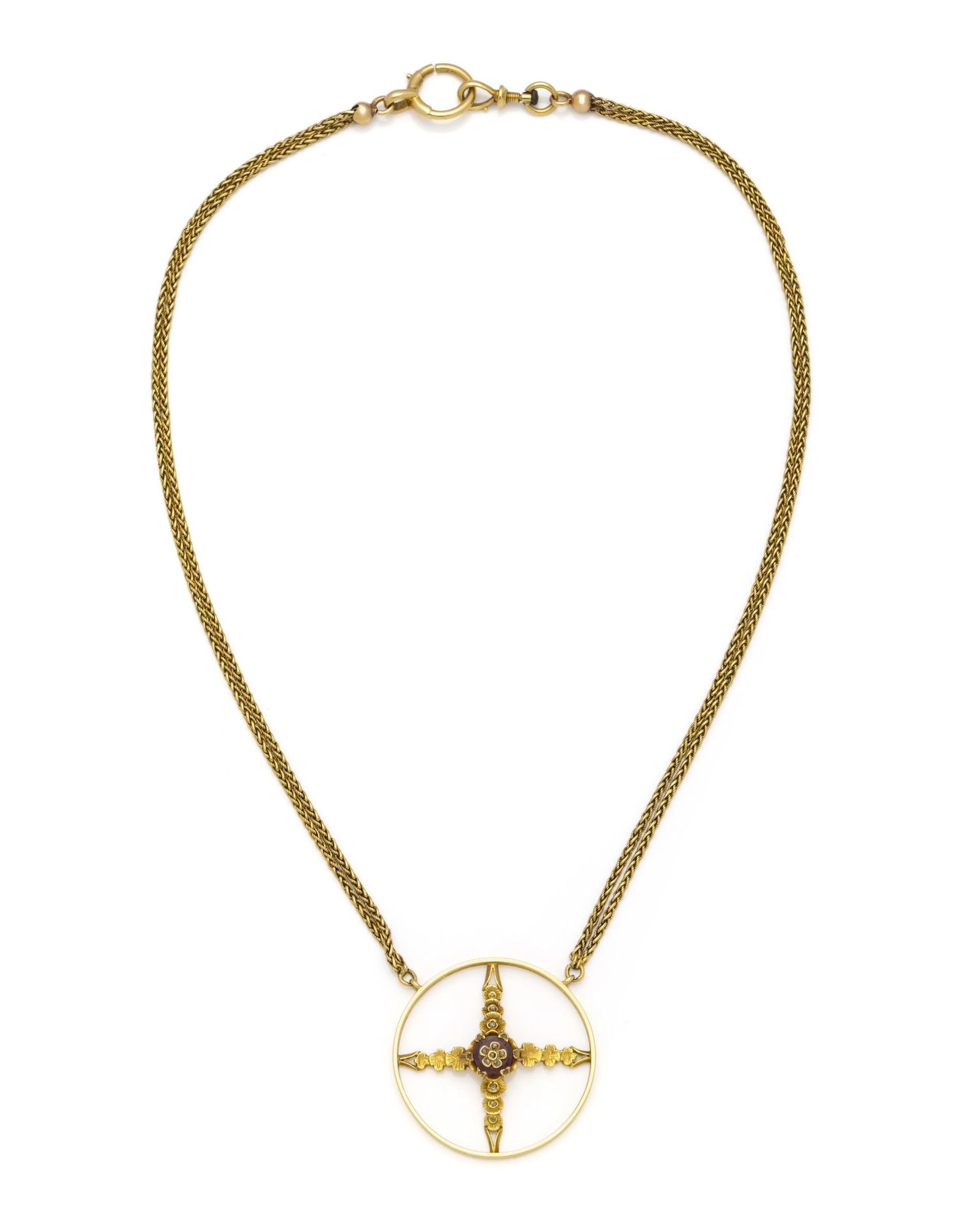 COLLIER CIBLE en or jaune 18K (750/1000) orné d'une croix fl - Lot 279