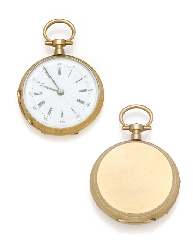 MONTRE DE POCHE en or jaune 18K (750/1000) unis. Cadran en é - Lot 245