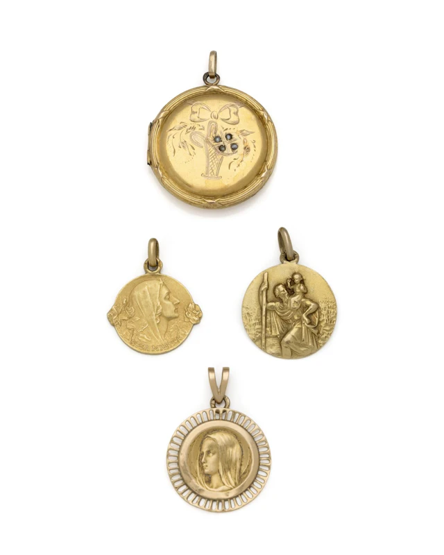 LOT DE PENDENTIFS en or jaune 18K (750/1000) comprenant 3 mé - Lot 284