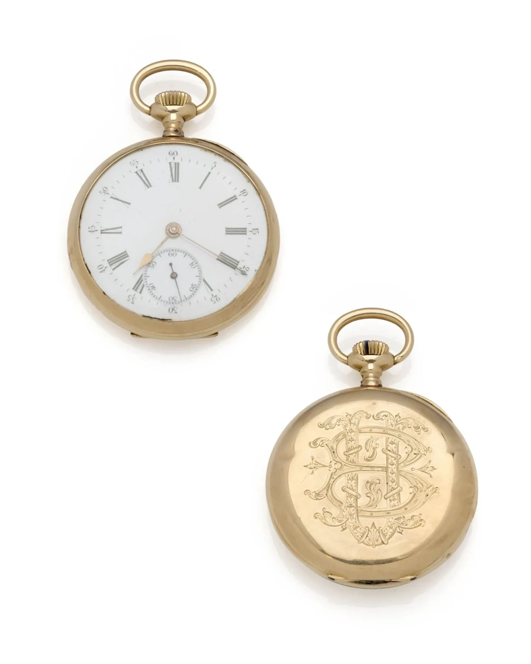 MONTRE DE POCHE en or jaune 18K (750/1000) le fond ciselé d - Lot 239