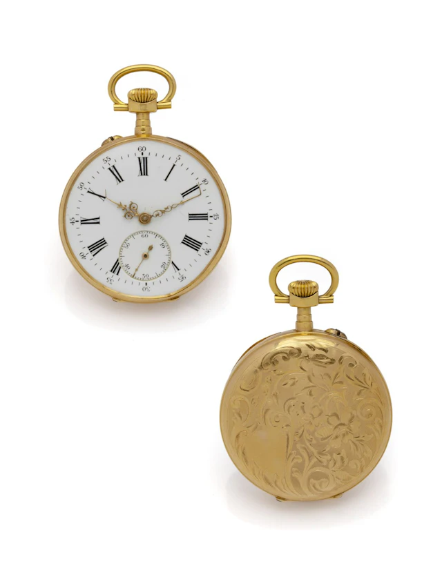 MONTRE DE POCHE en or jaune 18K (750/1000) le fond à décor d - Lot 249