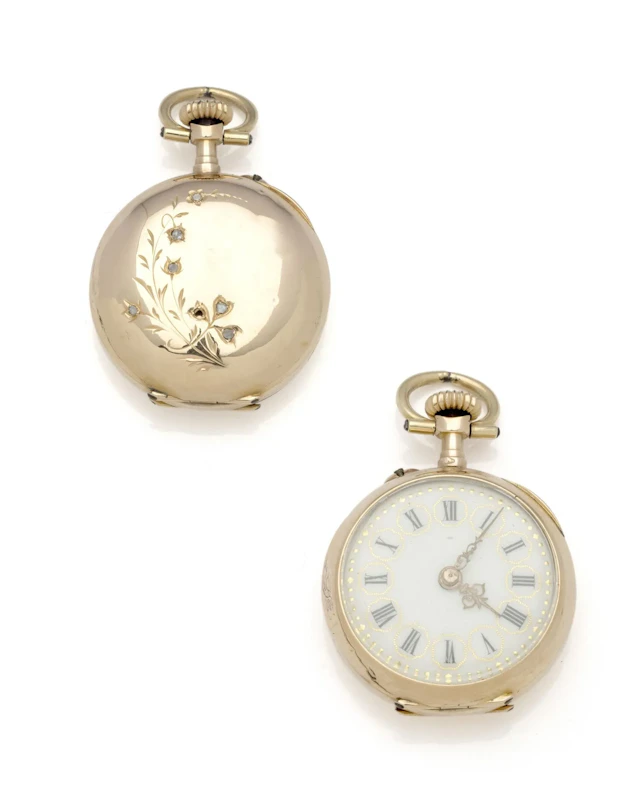 MONTRE DE POCHE en or jaune 18K (750/1000) ciselé d'une bran - Lot 238