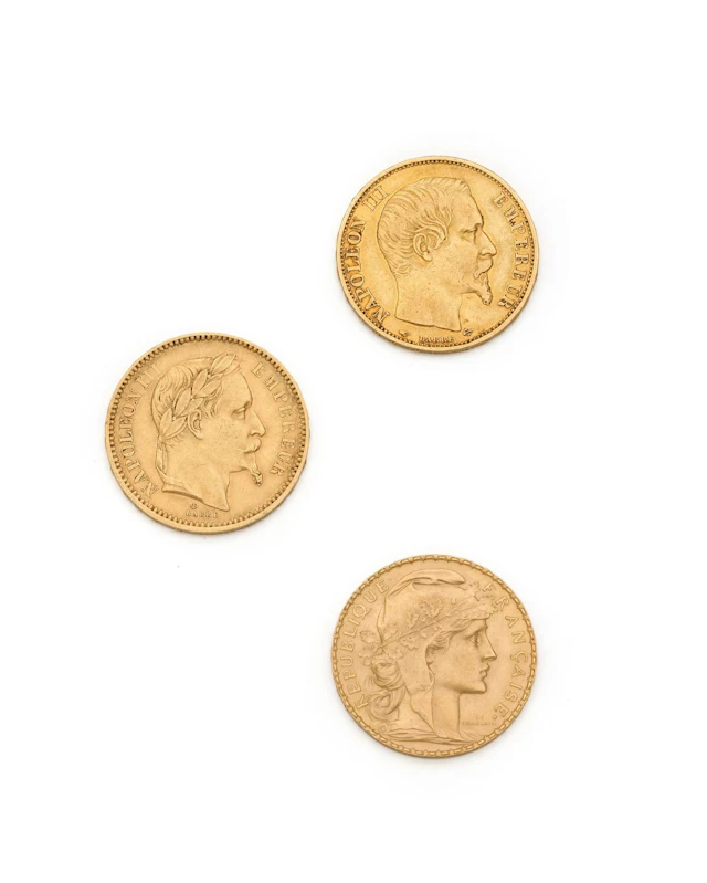FRANCE. Lot de 3 pièces 20 francs dont 2 Napoléon III et 1 a - Lot 300