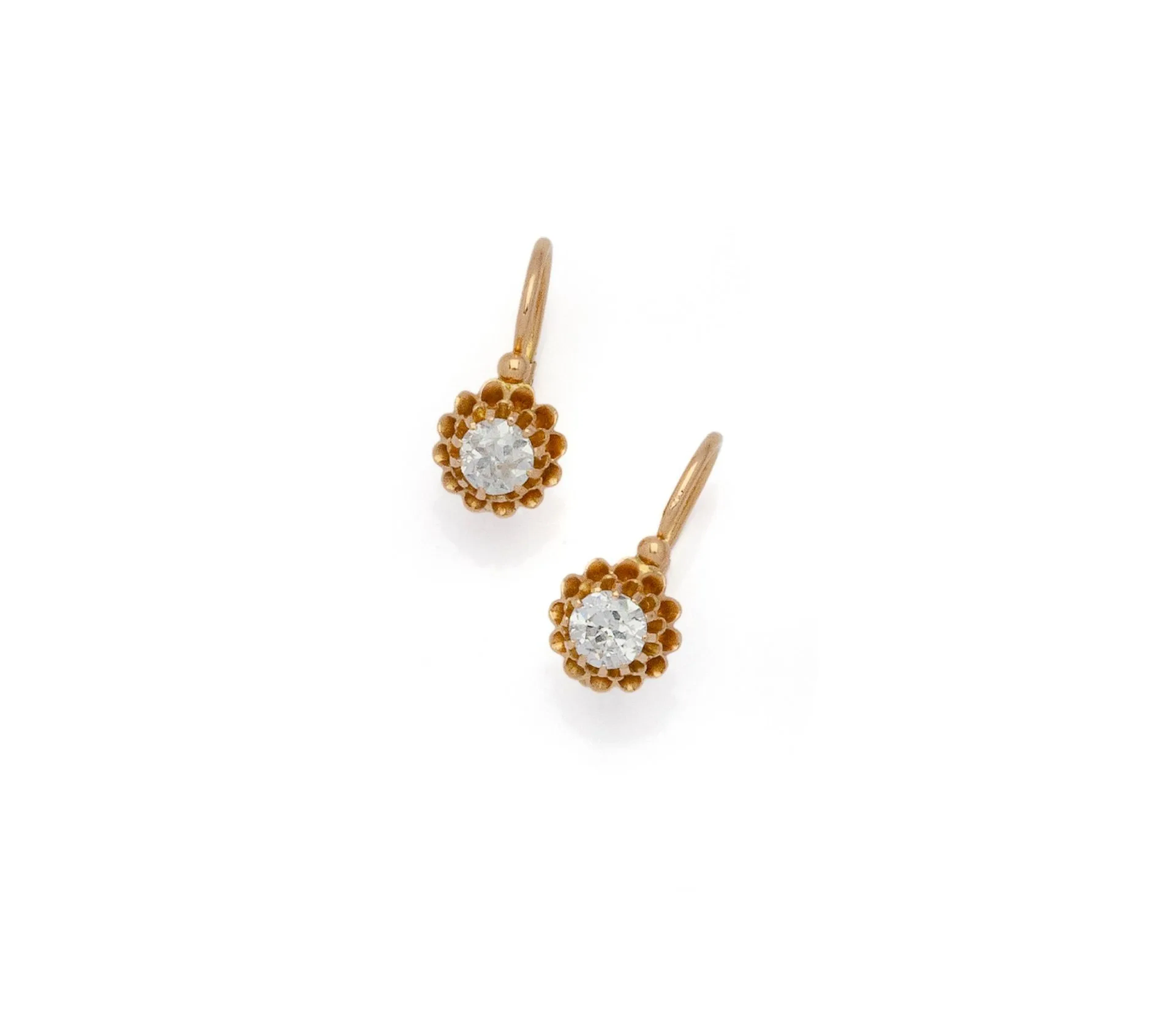 PAIRE DE DORMEUSES en or rose 18K (750/1000) ornées d’un dia - Lot 263