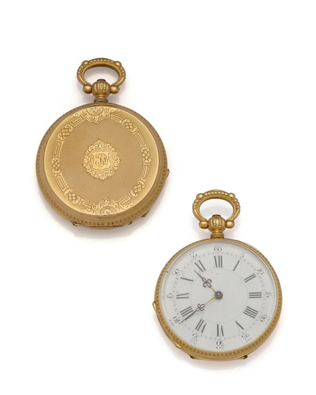 MONTRE DE POCHE en or jaune 18K (750/1000) le fond, la lunet - Lot 244