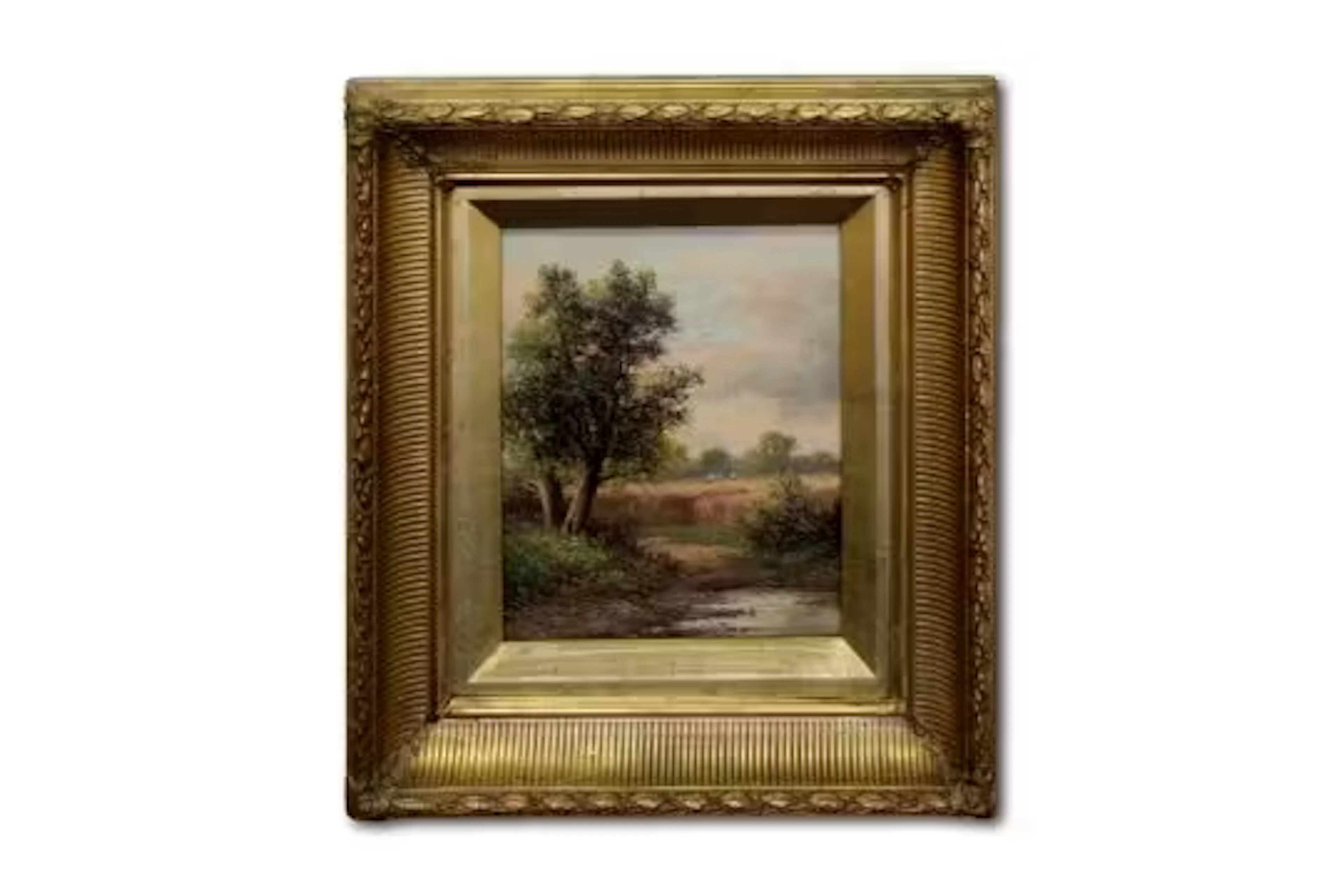 British School (19th Century), Figure in red beside a country cottage