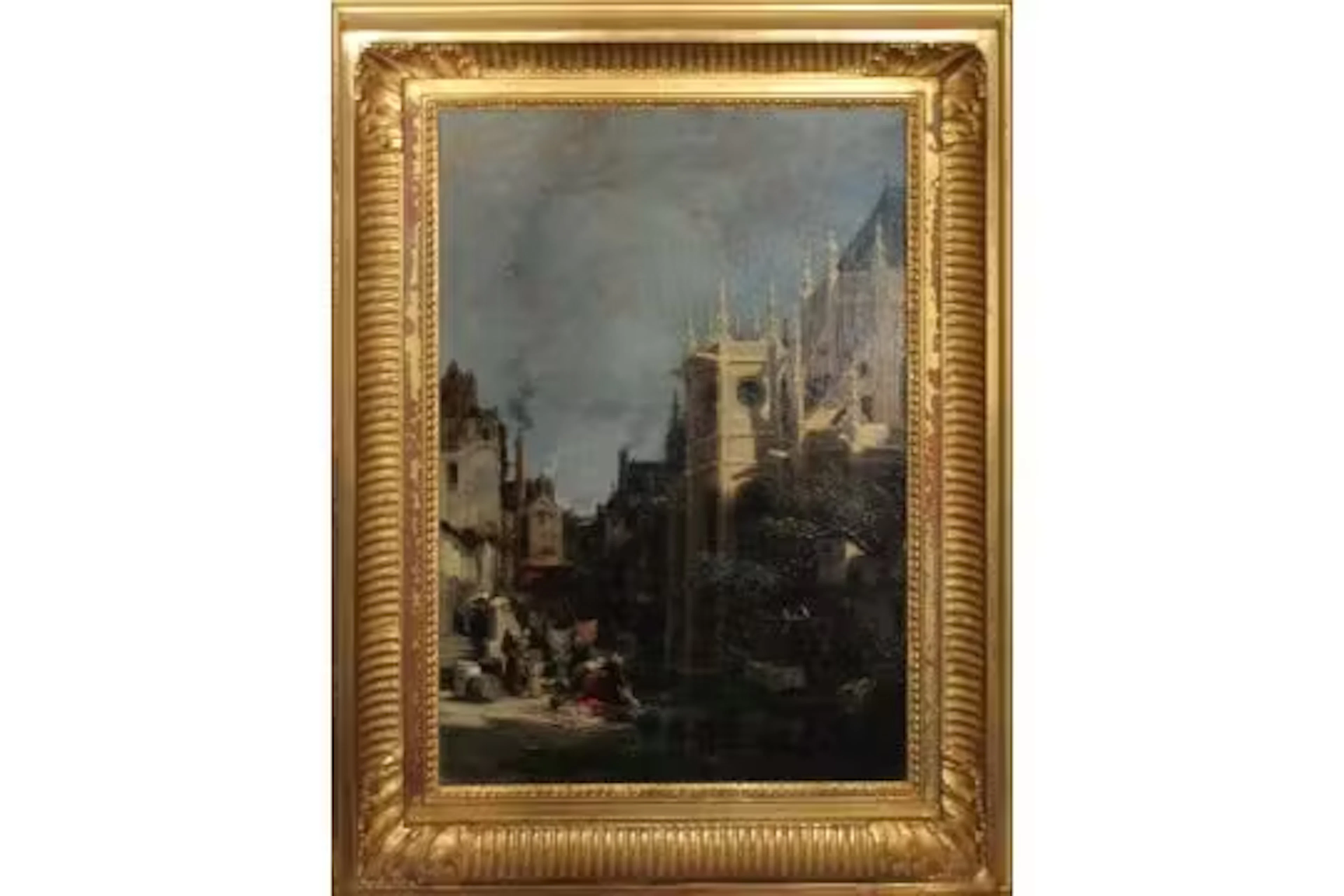 A* Maignan (French, 19th Century), Washerwoman beside a church, Rouen
