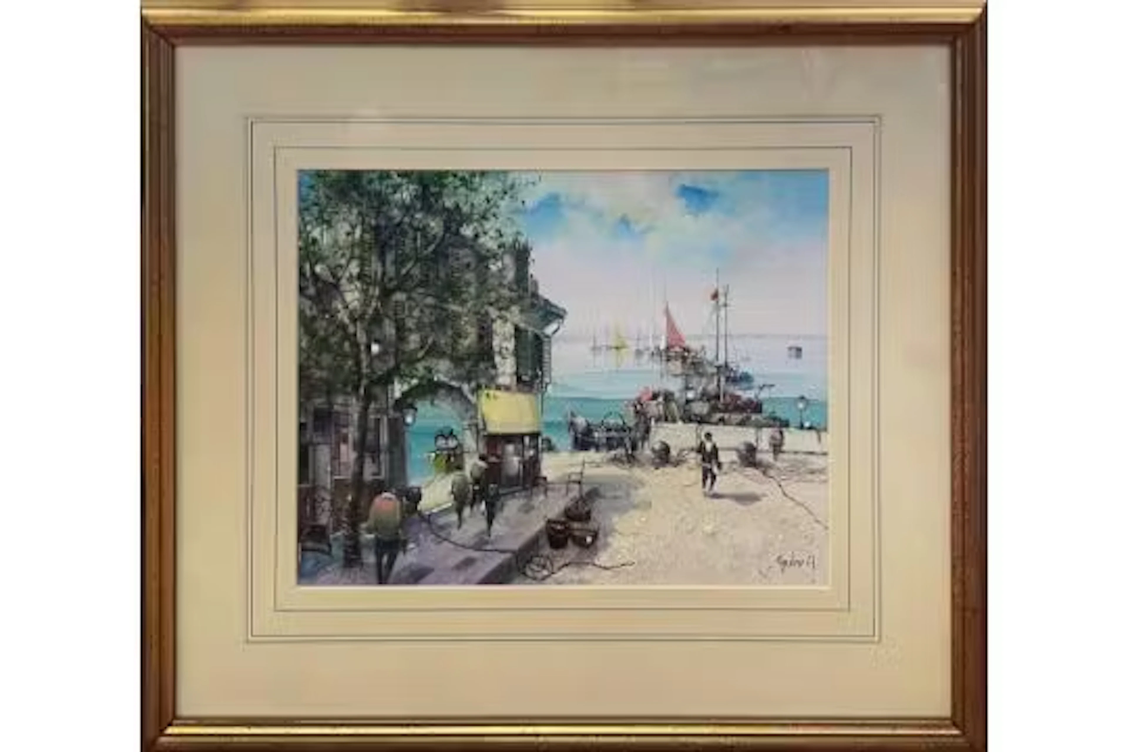 Jorge Aguilar-Agon (Spanish, 1936-2020), "Mediterranean Quayside"