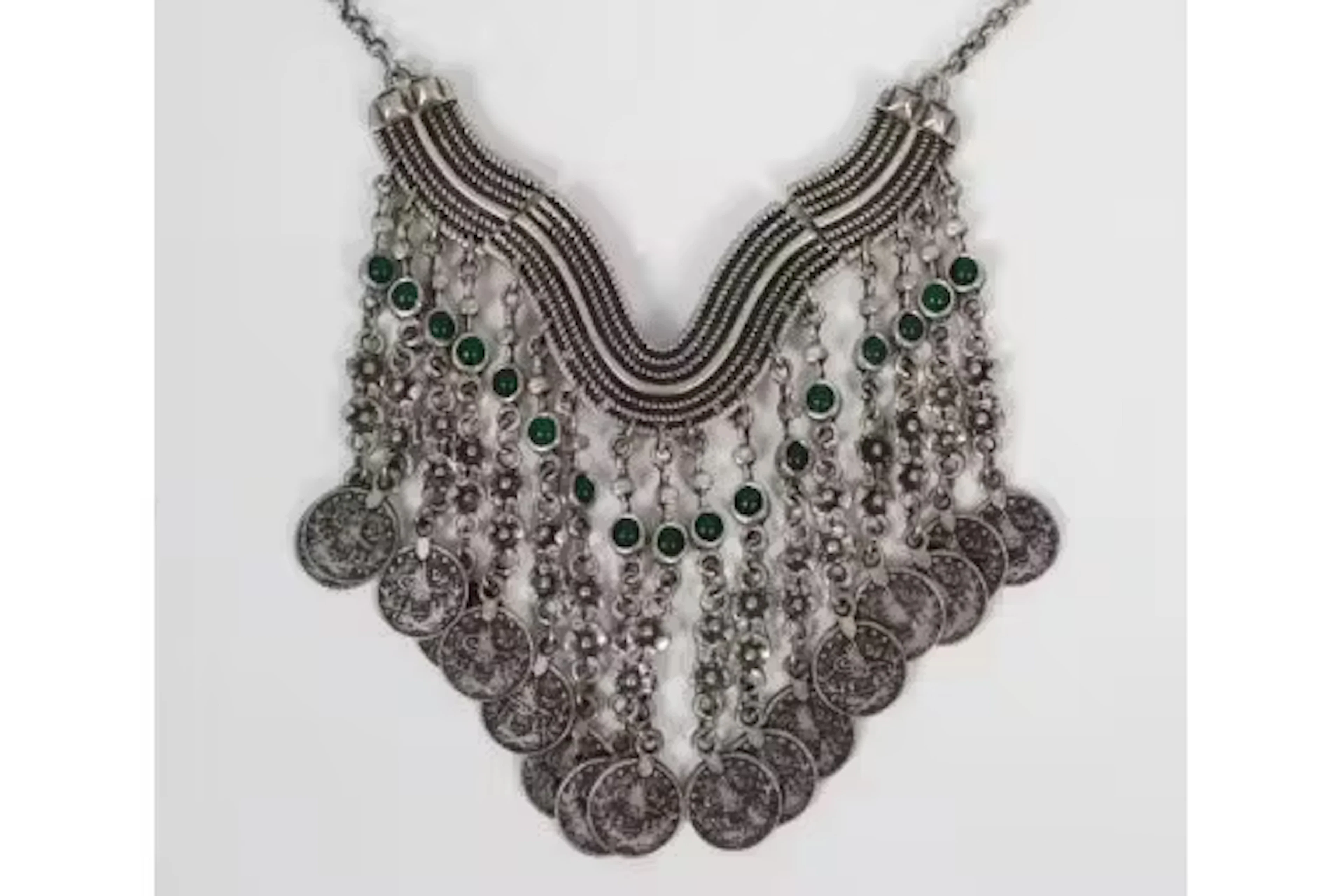A Turkish Ottoman white metal coin collar necklace, with seventeen