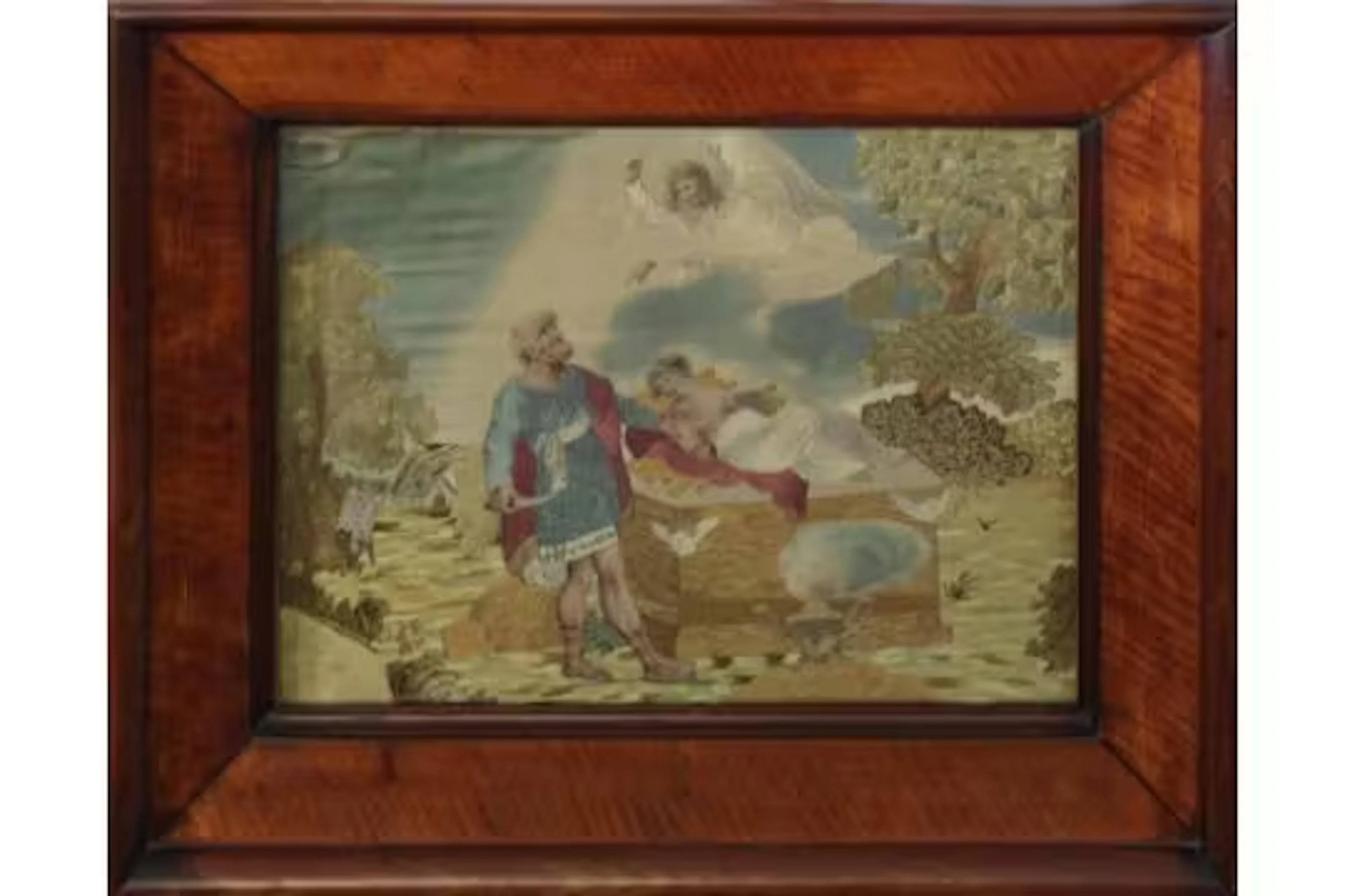 A needlework sampler depicting Abraham and Isaac, Late 19th century