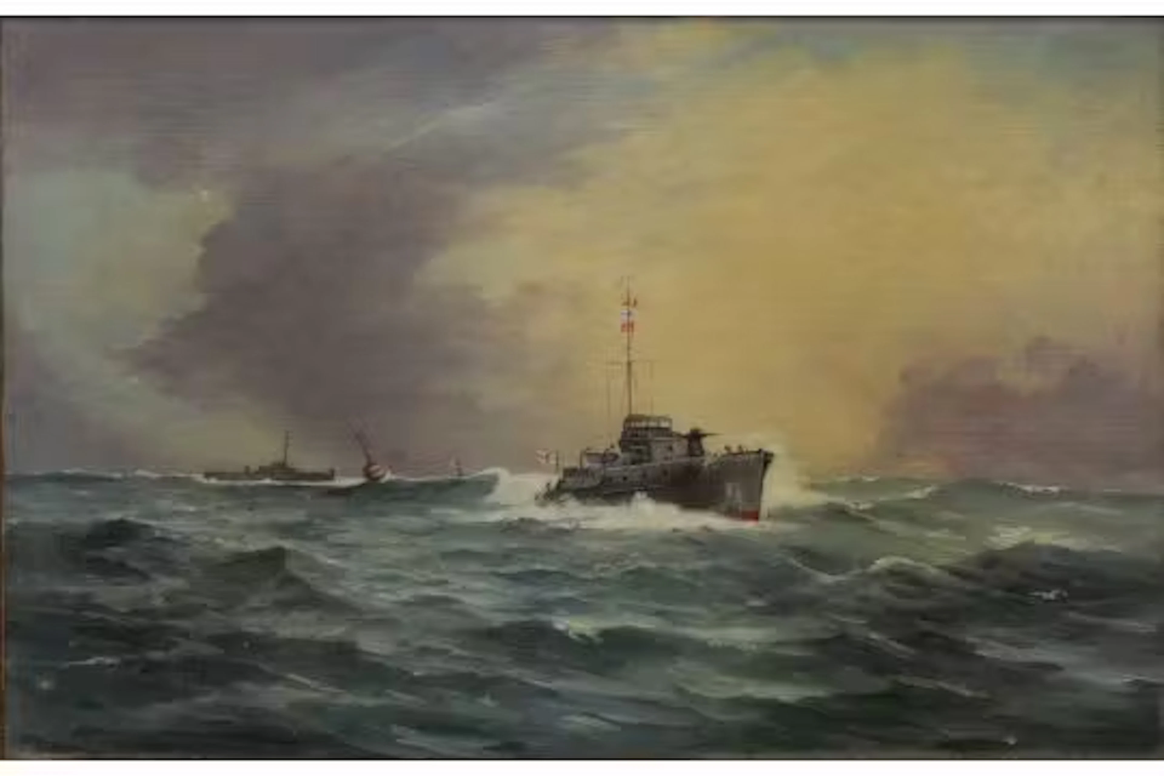 H. E Bowring (British, 20th Century), Naval motor launch in rough
