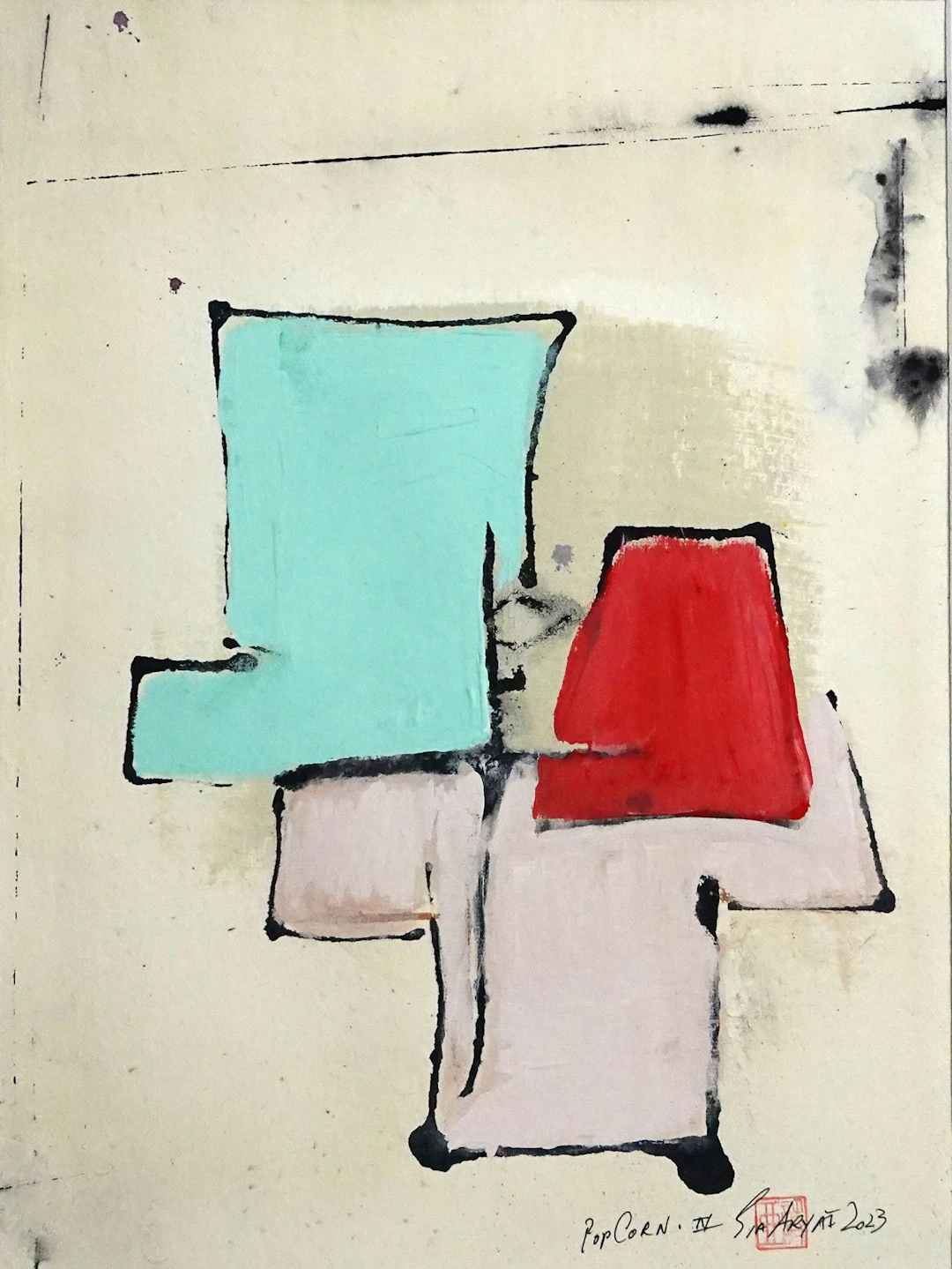 Popcorn. IV Framed abstract Red & Blue painting - Sia aryai