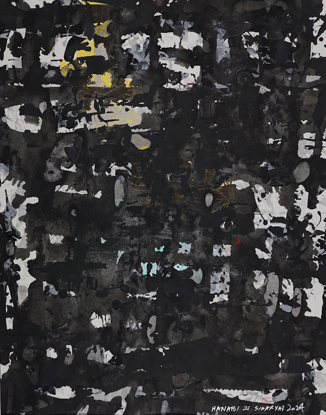 Hanabi. 21 White framed abstract painting - Sia aryai