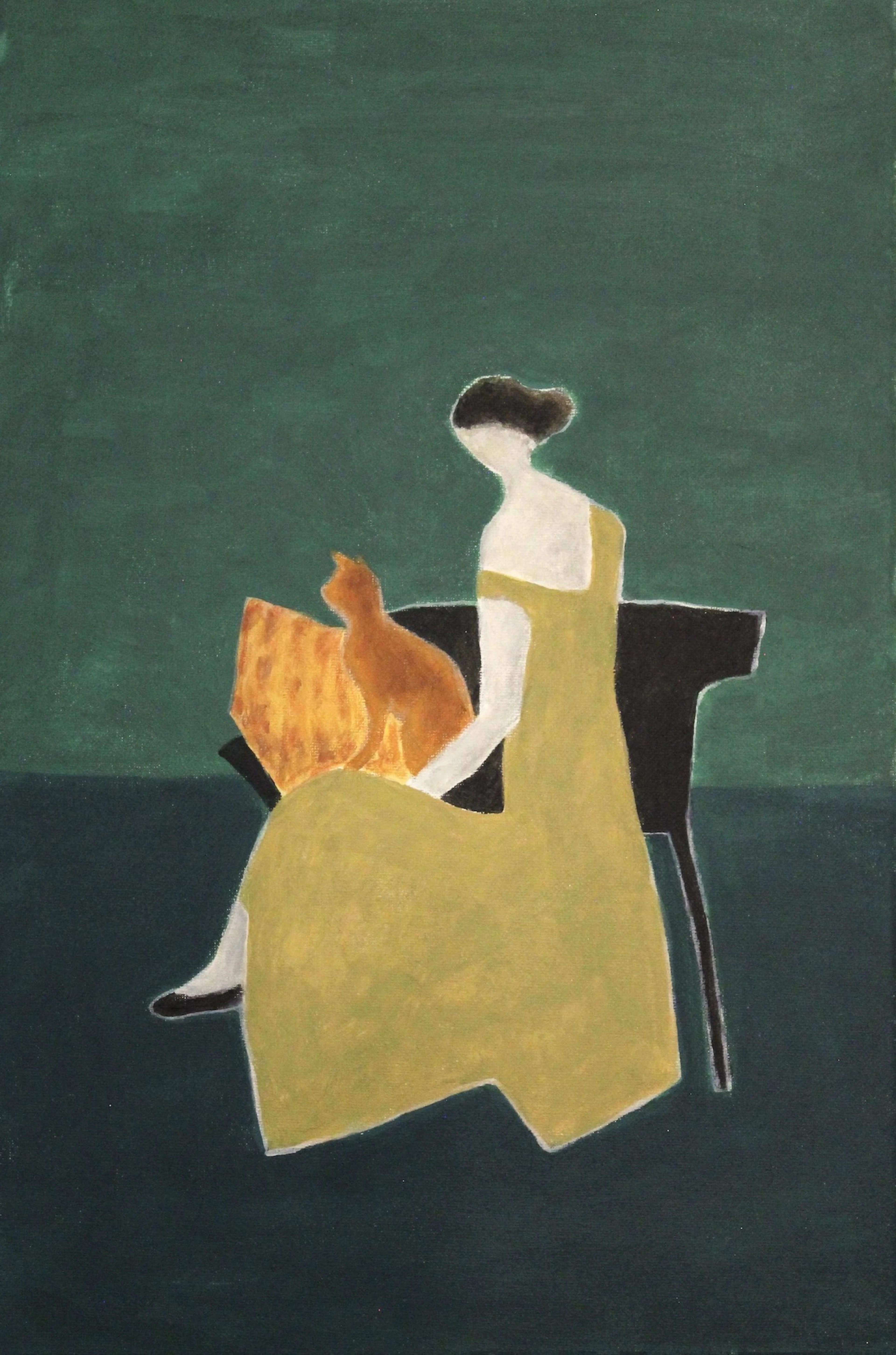 Woman with orange cat - Naoko Paluszak