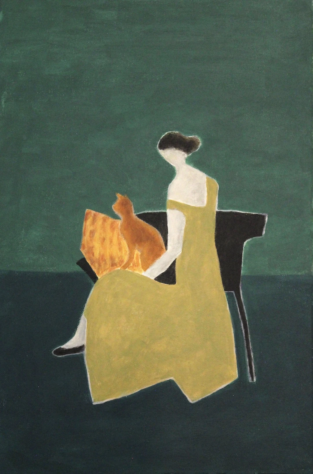 Woman with orange cat - Naoko Paluszak