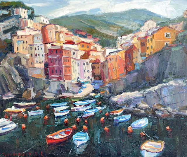 Boats at the pier - Evgeny Chernyakovsky