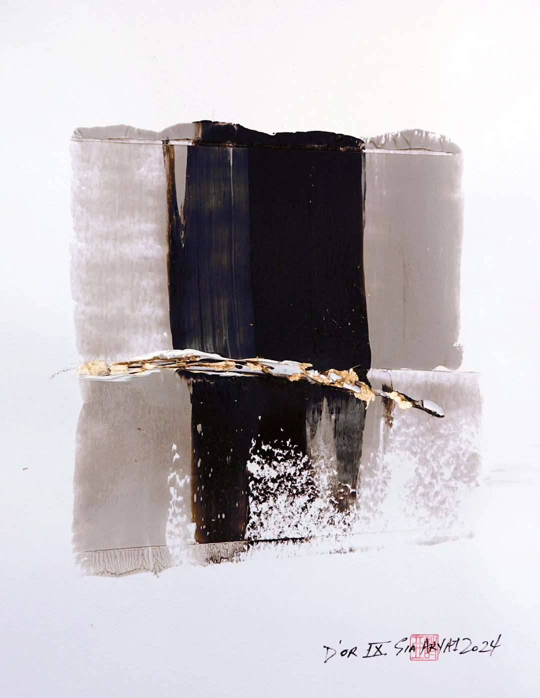 D'OR. IX Abstract gold leaf/black framed painting - Sia aryai