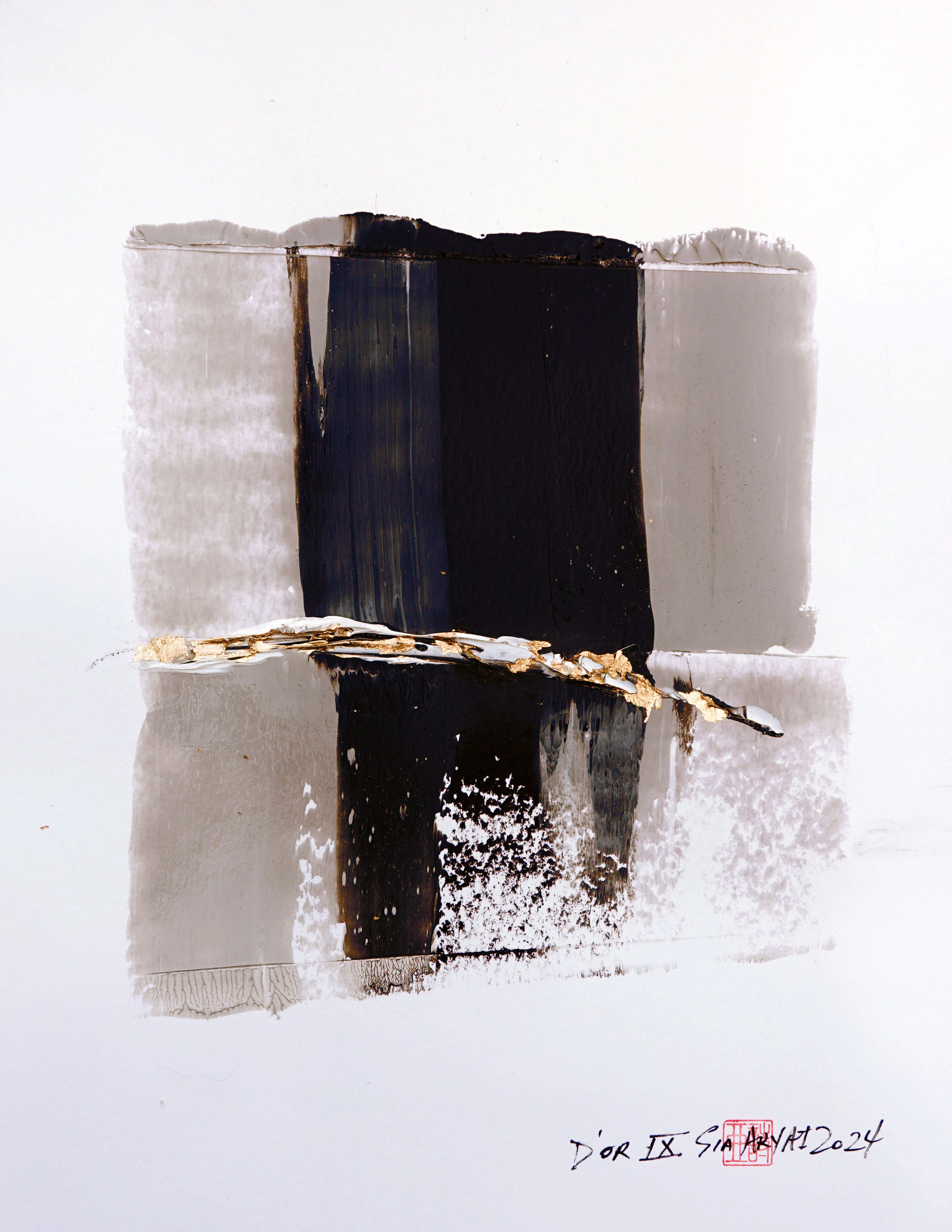 D'OR. IX Abstract gold leaf/black framed painting - Sia aryai