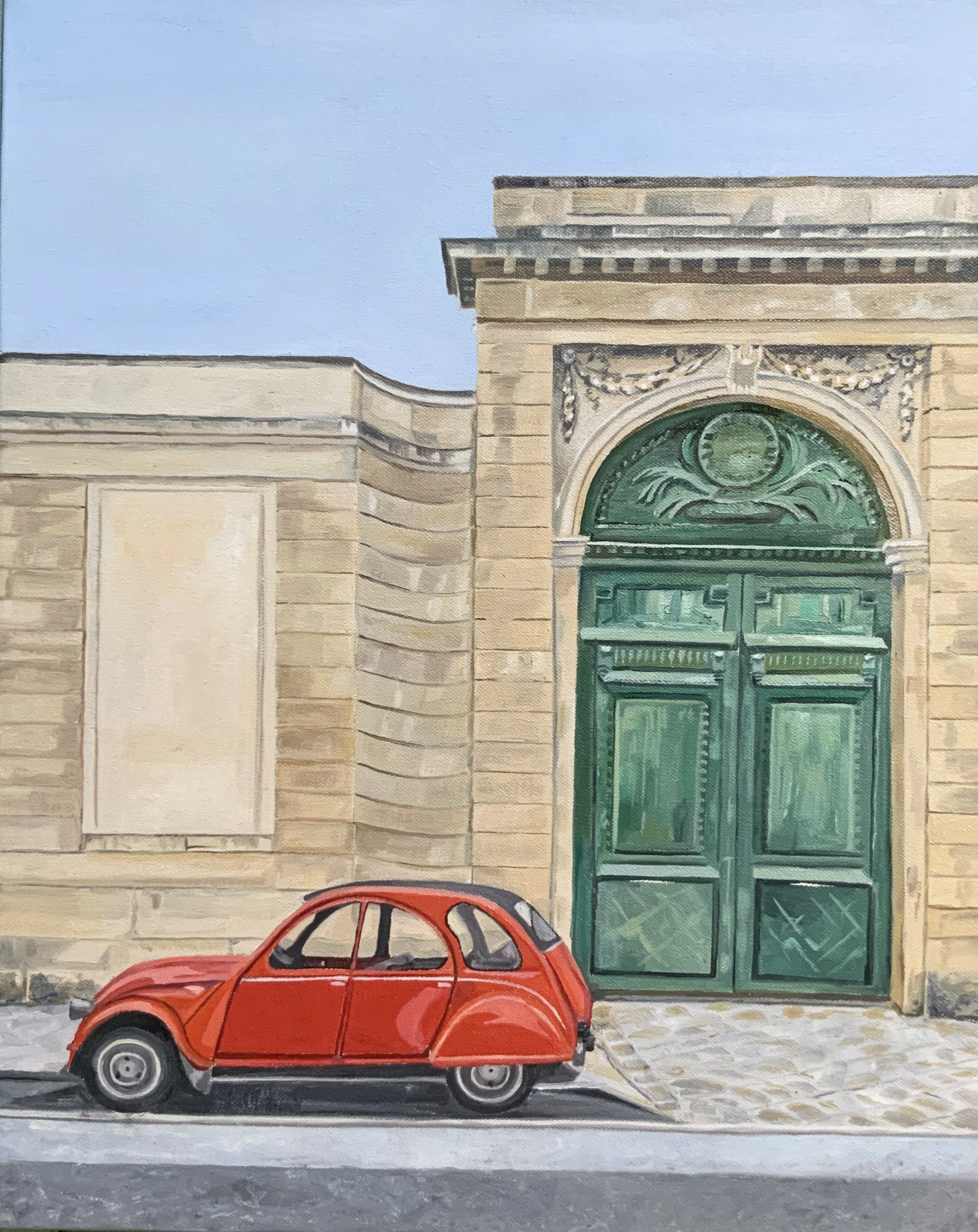 Green Door and Red Citroen in Paris - Leslie White