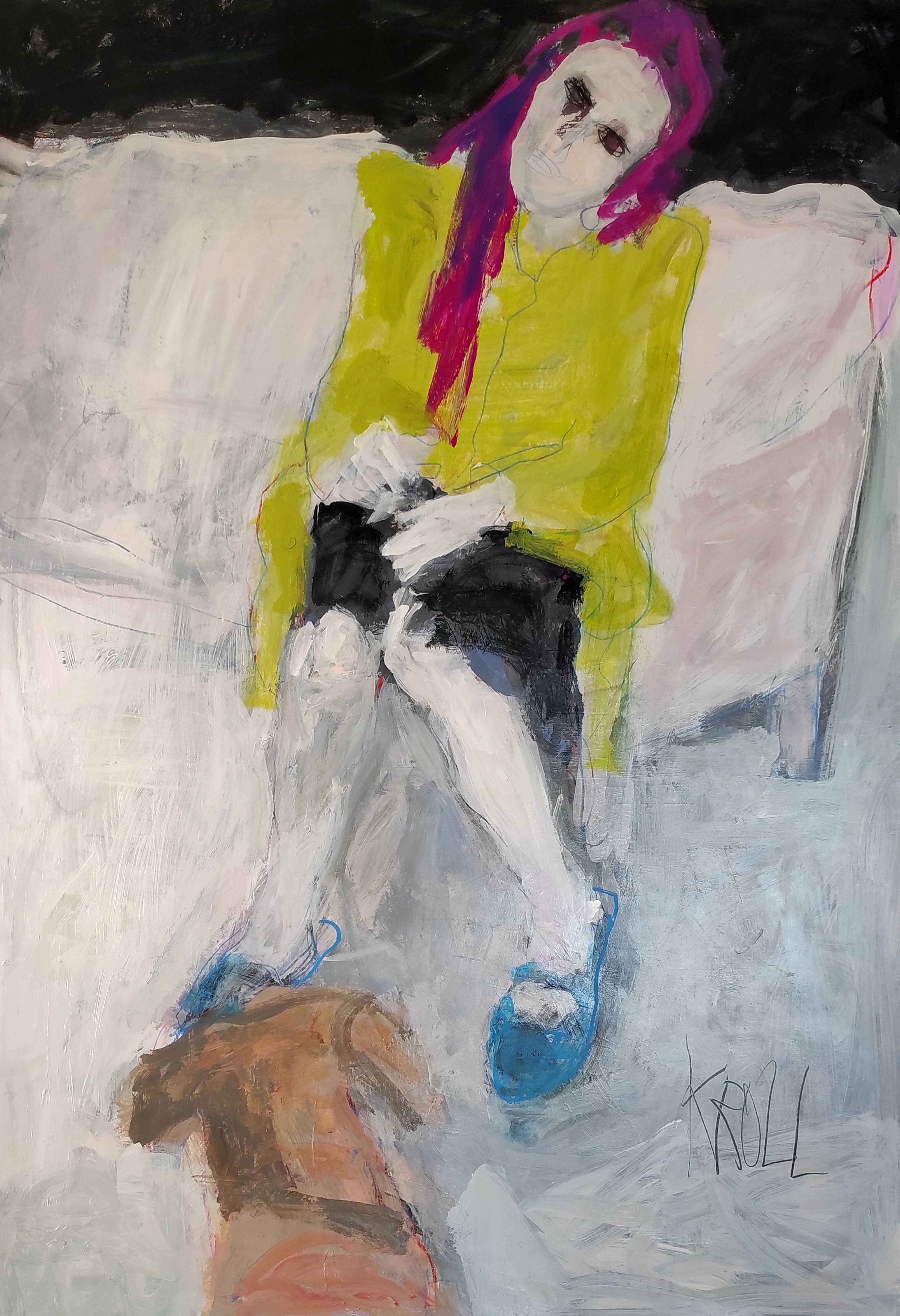 Woman with dog - Barbara Kroll