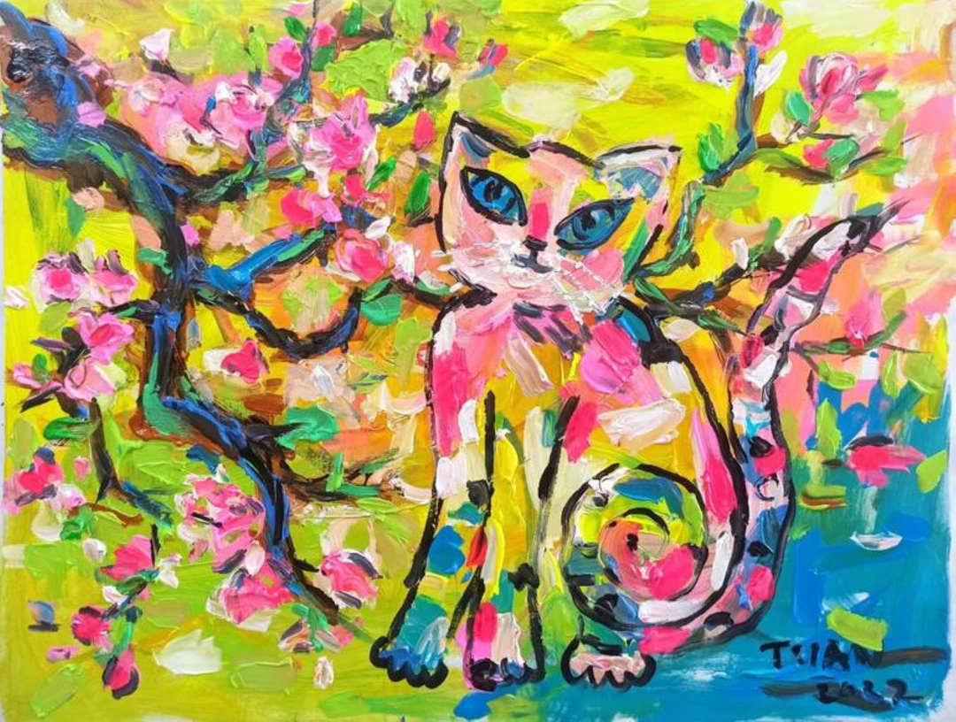 Peach blossom and cat - LE ANH TUAN