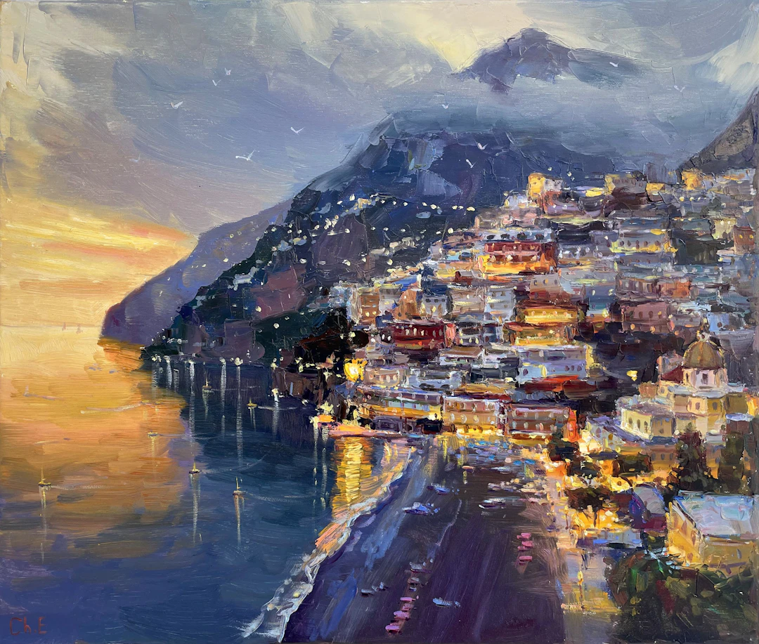 Sunset over the city - Evgeny Chernyakovsky