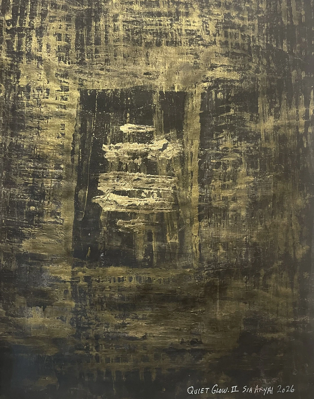 Quiet Glow. II Framed gold leaf gold flake paing - Sia aryai
