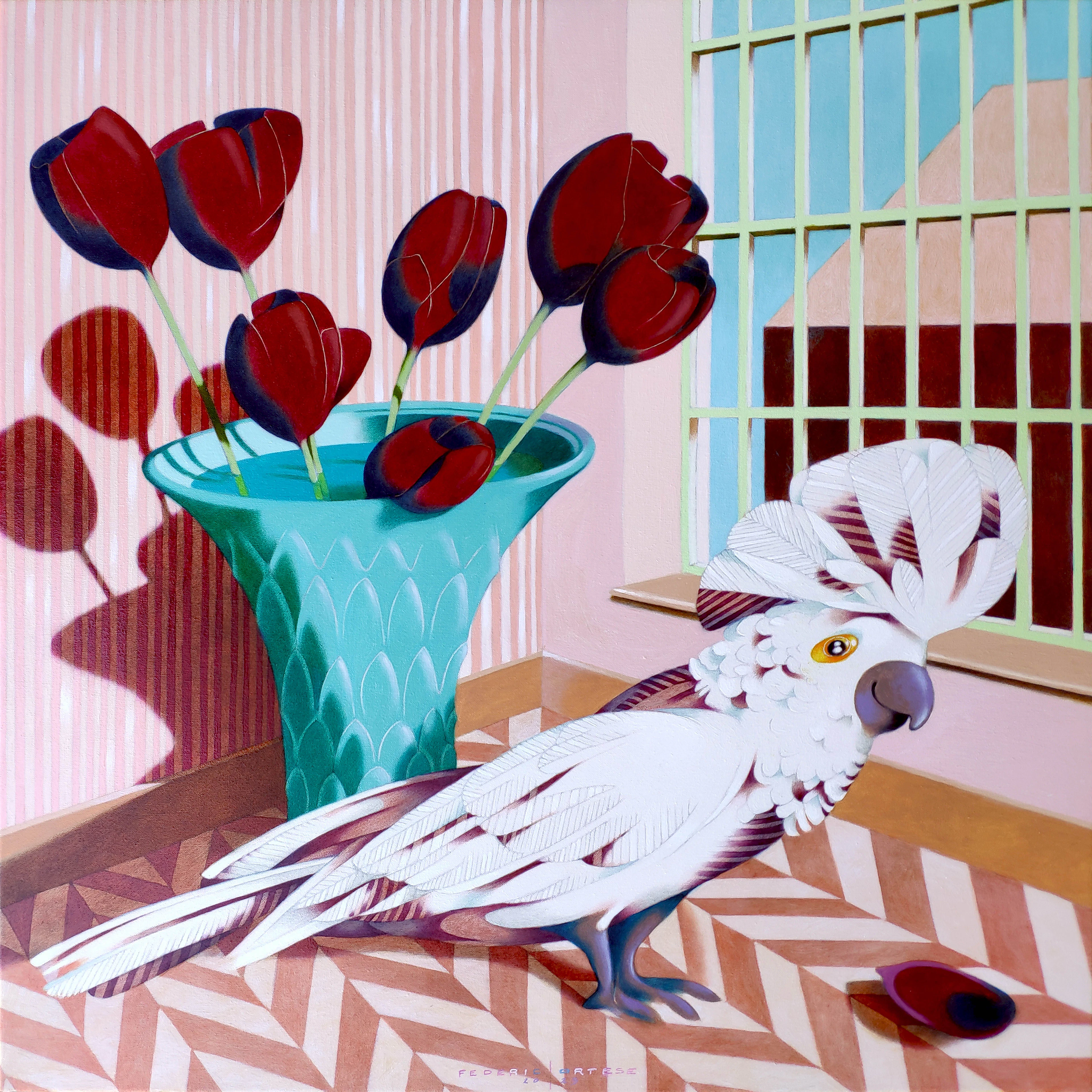 White cockatoo and black tulips - federico cortese