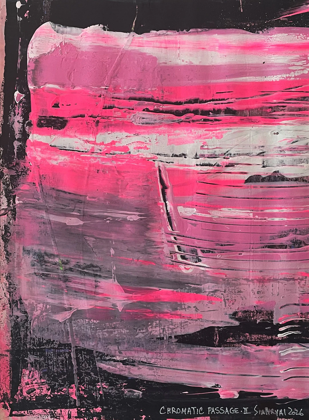 Chromatic Passage.II Framed abstract pink painting - Sia aryai