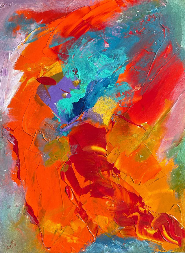 Always Happy - 24x18x1.5 Inches Red Orange Abstrac - Preethi Mathialagan