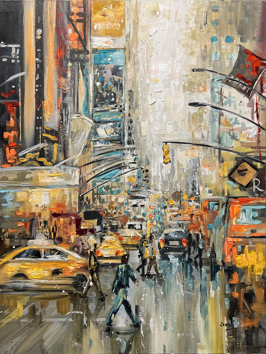 Taxi Cab - Rainy day - Cityscape Painting - Sandra Zekk