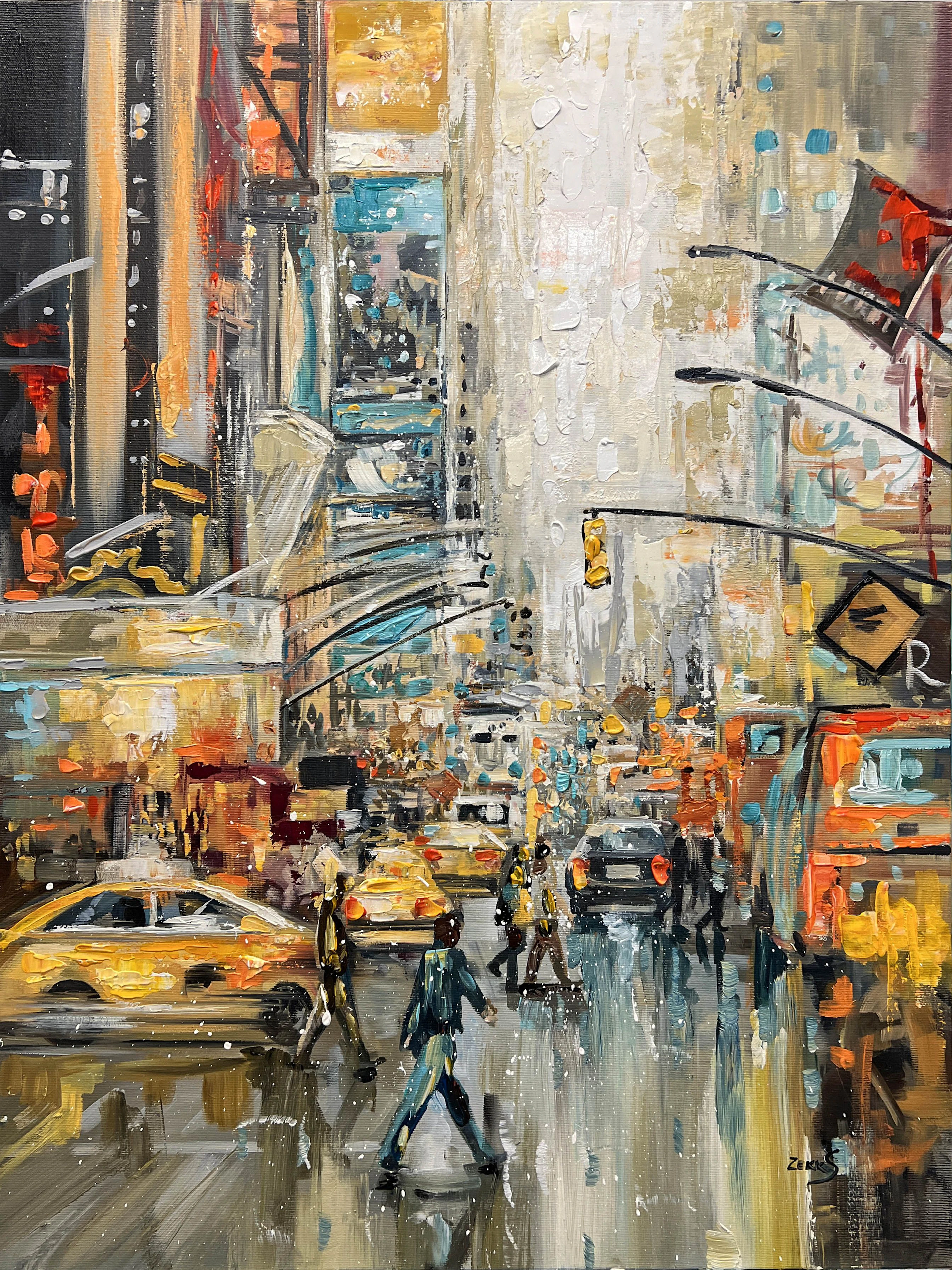 Taxi Cab - Rainy day - Cityscape Painting - Sandra Zekk