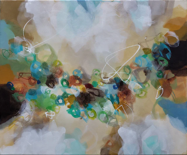Golden Nectar III Abstract Paining 60 x 50 cm - Susan Wooler