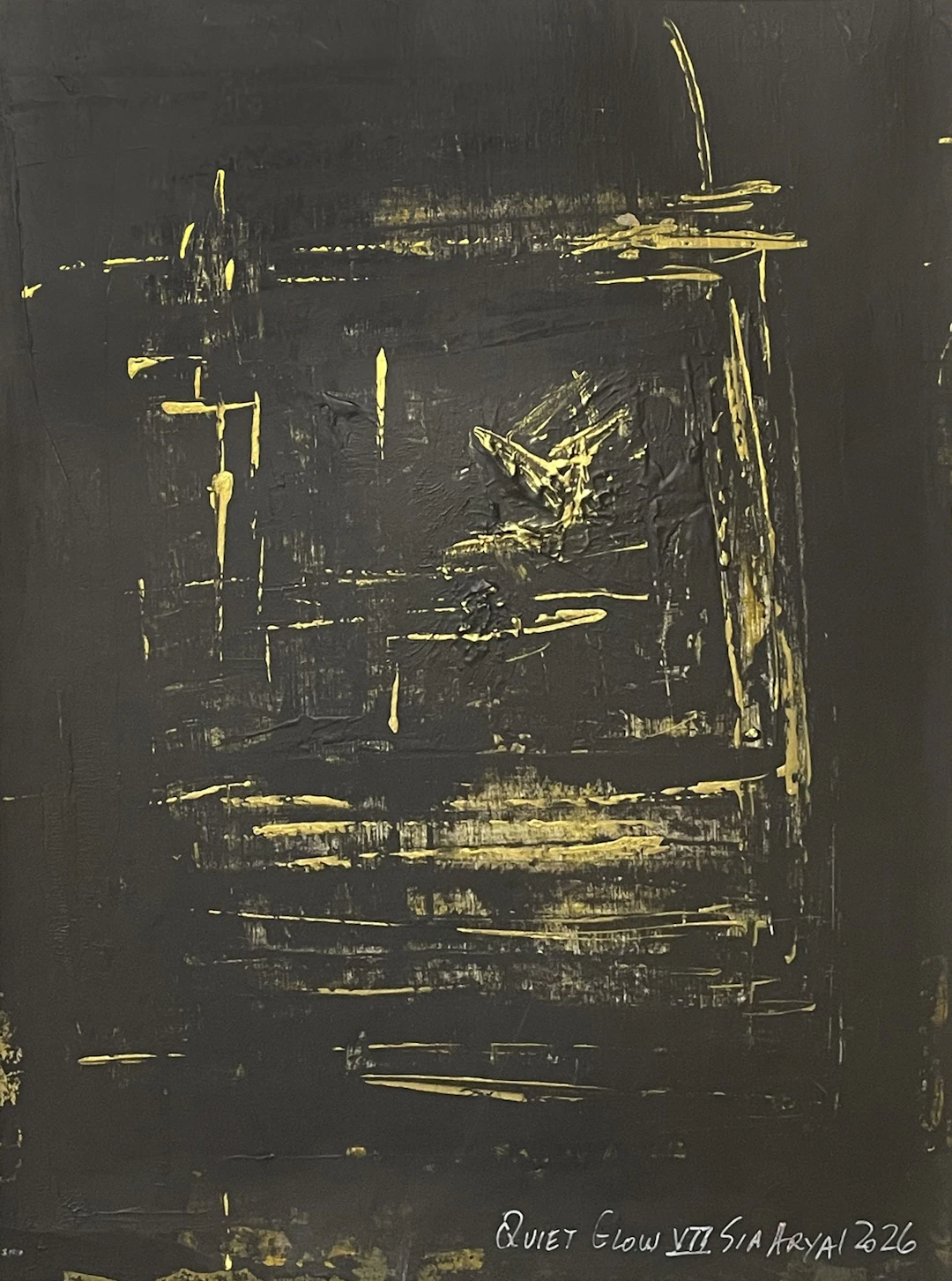 Quiet Glow. VII Framed gold acrylic /black - Sia aryai