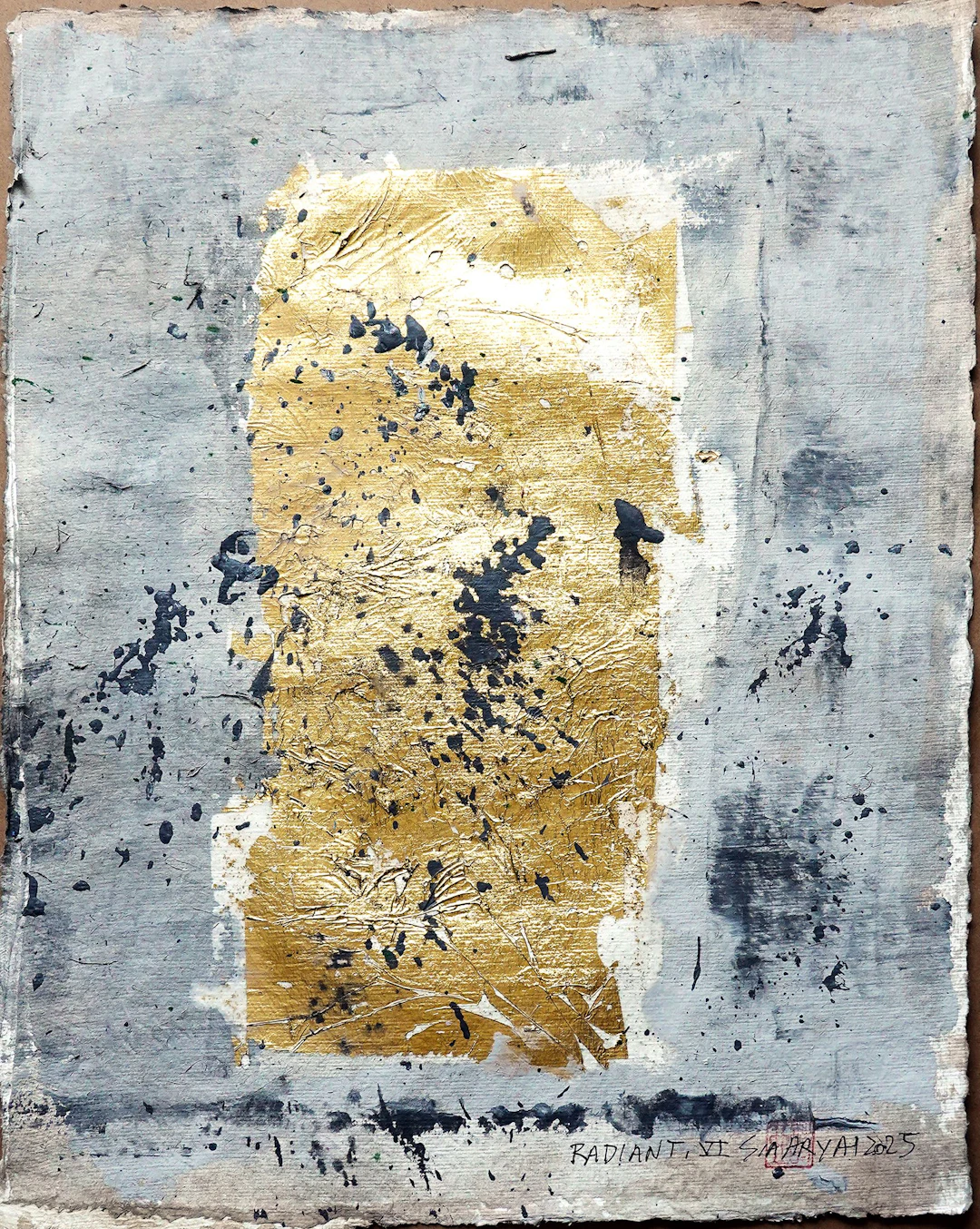Radiant. VI Framed Surreal Gold leaf painting - Sia aryai