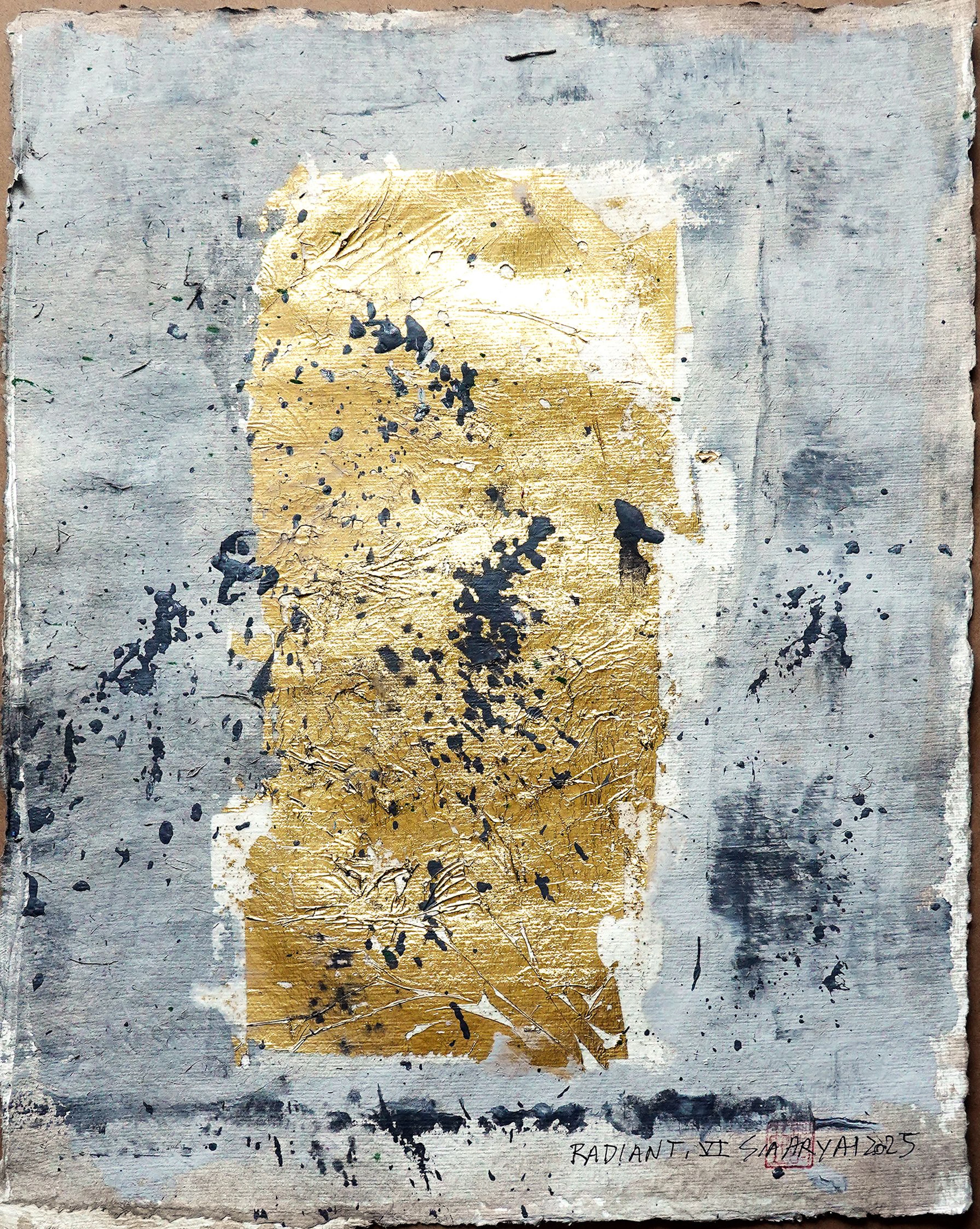 Radiant. VI Framed Surreal Gold leaf painting - Sia aryai
