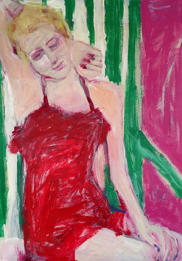 Woman in a red swimsuit - Barbara Kroll