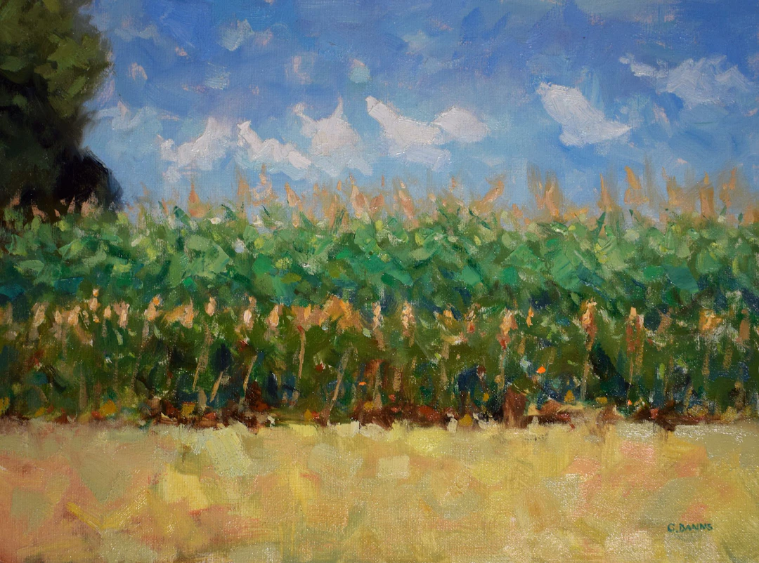 Field of corn with dancing clouds impressionism - Gav Banns