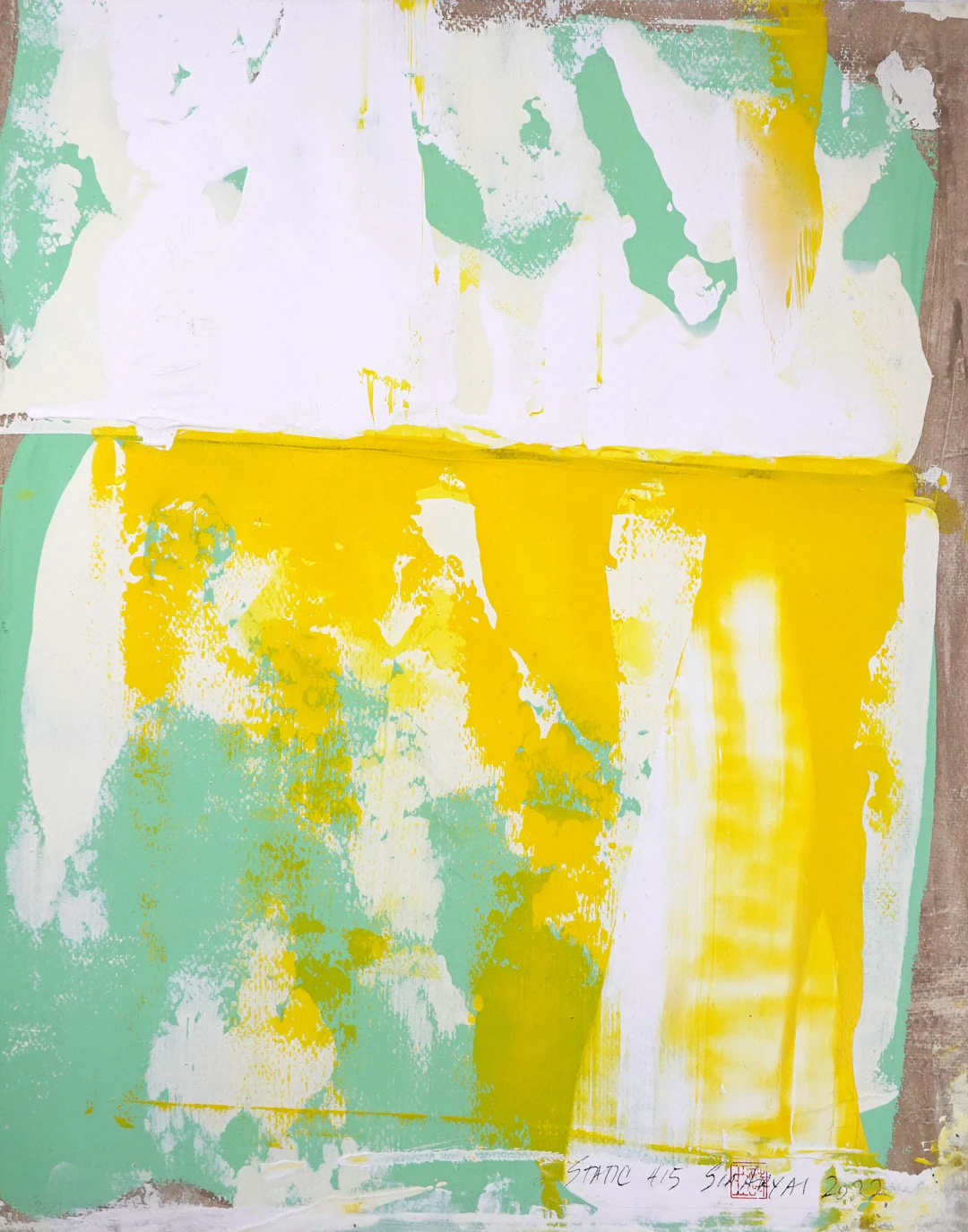 Static 415 Framed abstract yellow /green paintnig - Sia aryai