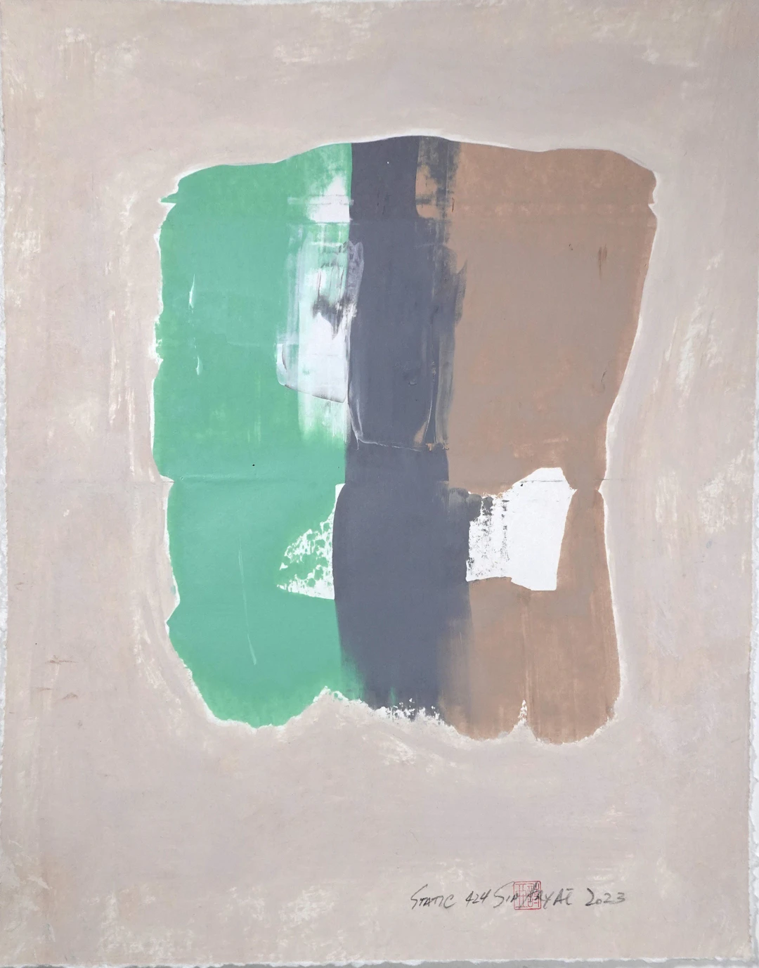 Static 424 Abstract framed brown/green painting - Sia aryai