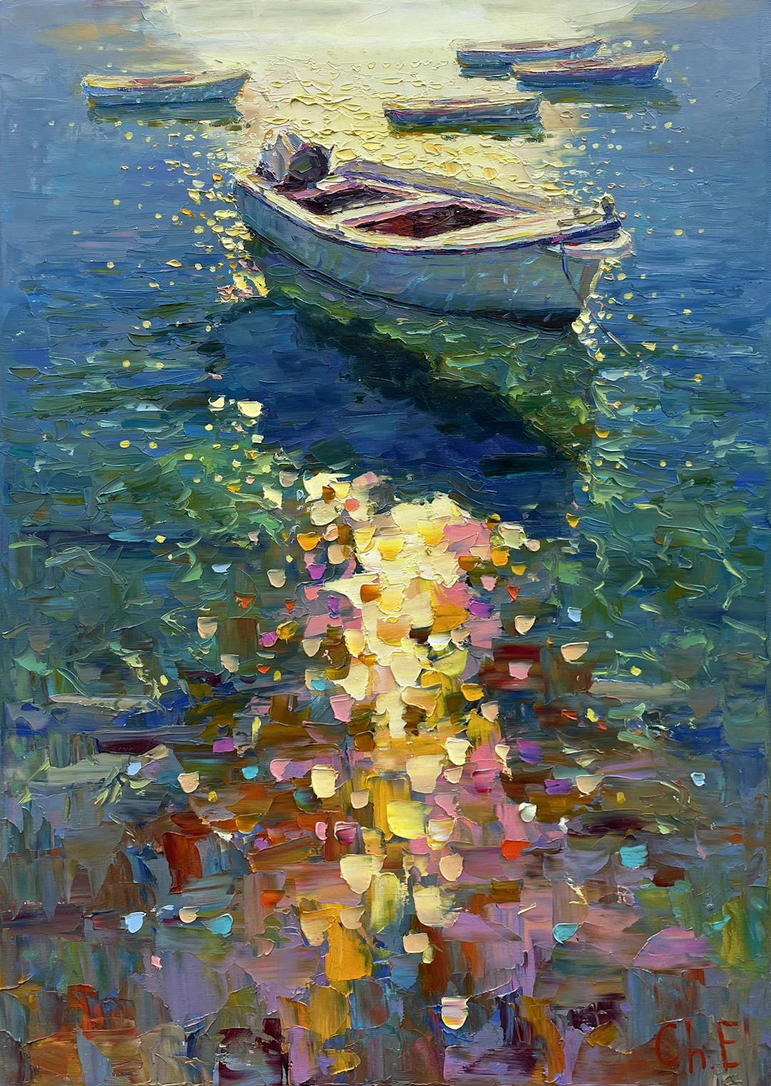""boat at dawn"" - Evgeny Chernyakovsky