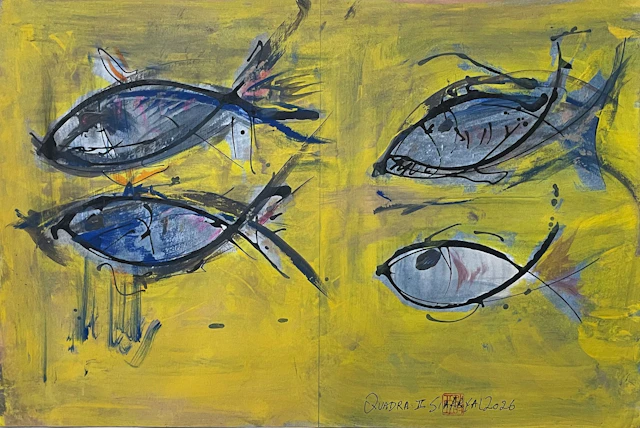 Quadra. II Framed abstract fish painting - Sia aryai