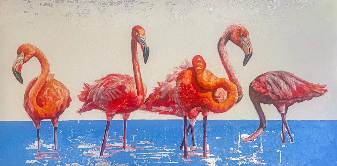 Gossip Hour – Colorful Flamingo Painting with Silv - Paulo Jimenez