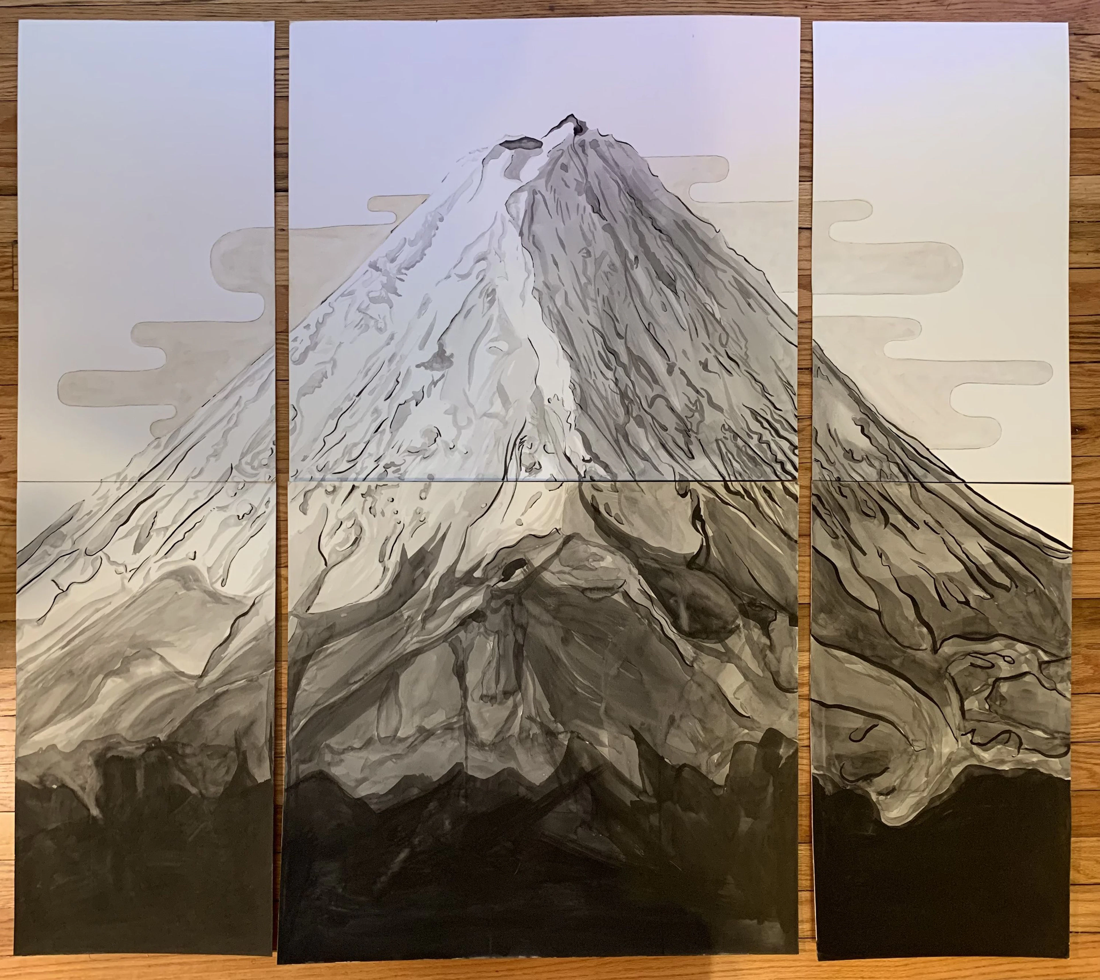 Mount Fuji - Sumi-e Ink Painting on Board - Elena Disabato